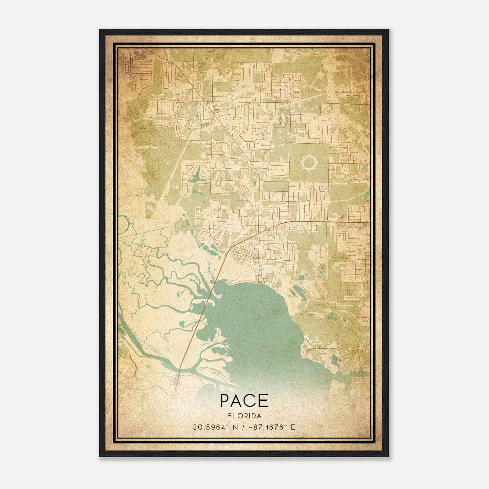 Vintage Pace Florida Map Poster, Modern Home Decor Wall Art Print