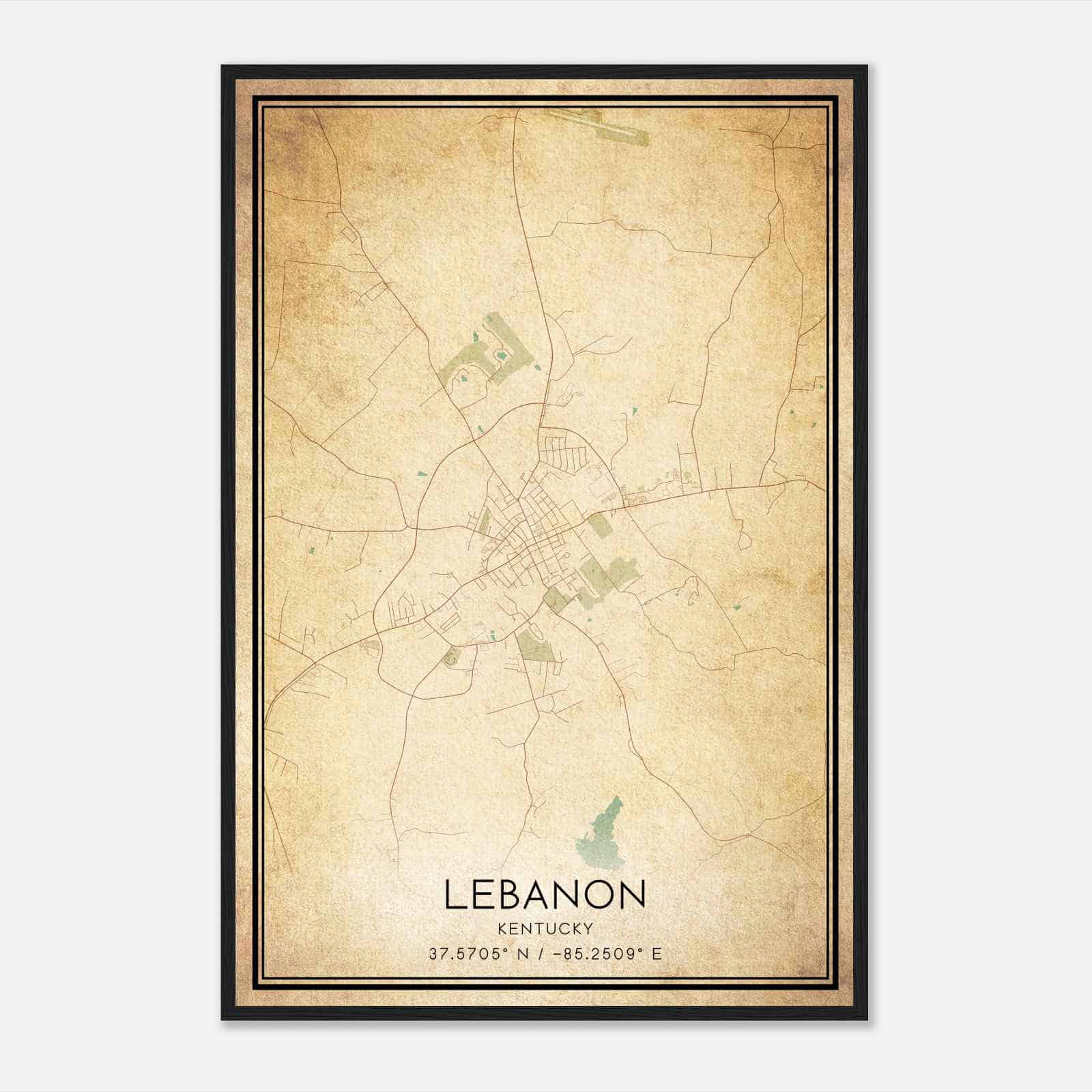 Vintage Lebanon Kentucky Map Poster, Modern Home Decor Wall Art Print