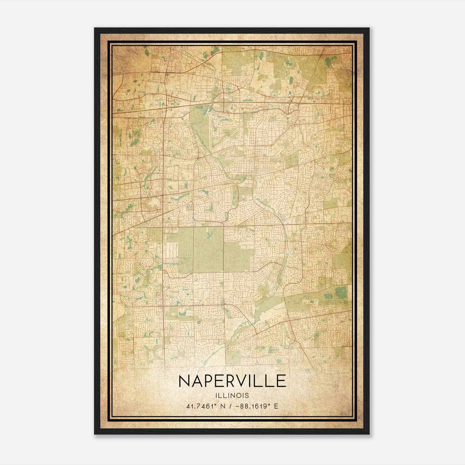 Vintage Naperville Illinois Map Poster, Modern Home Decor Wall Art Print