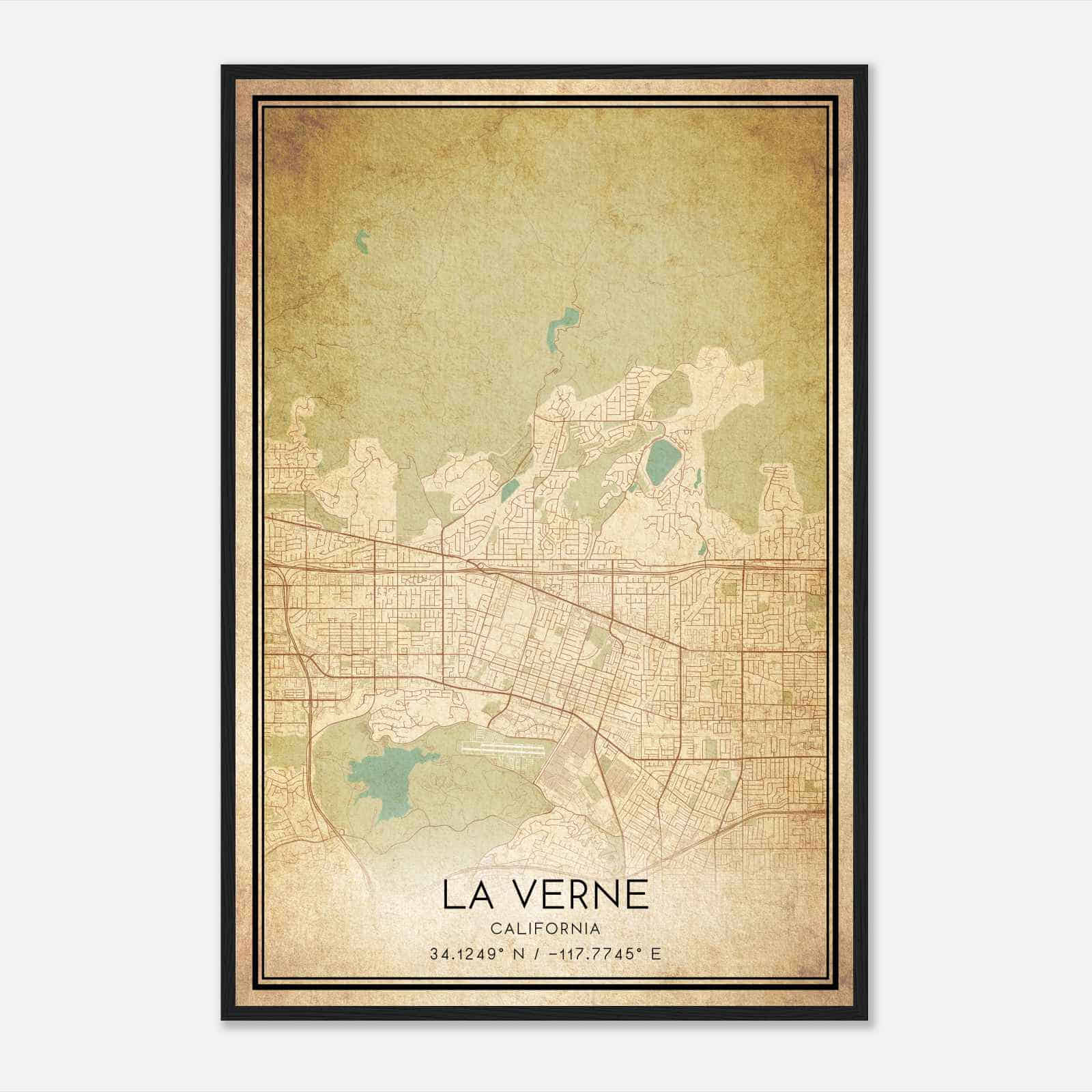 Vintage La Verne California Map Poster, Modern Home Decor Wall Art Print