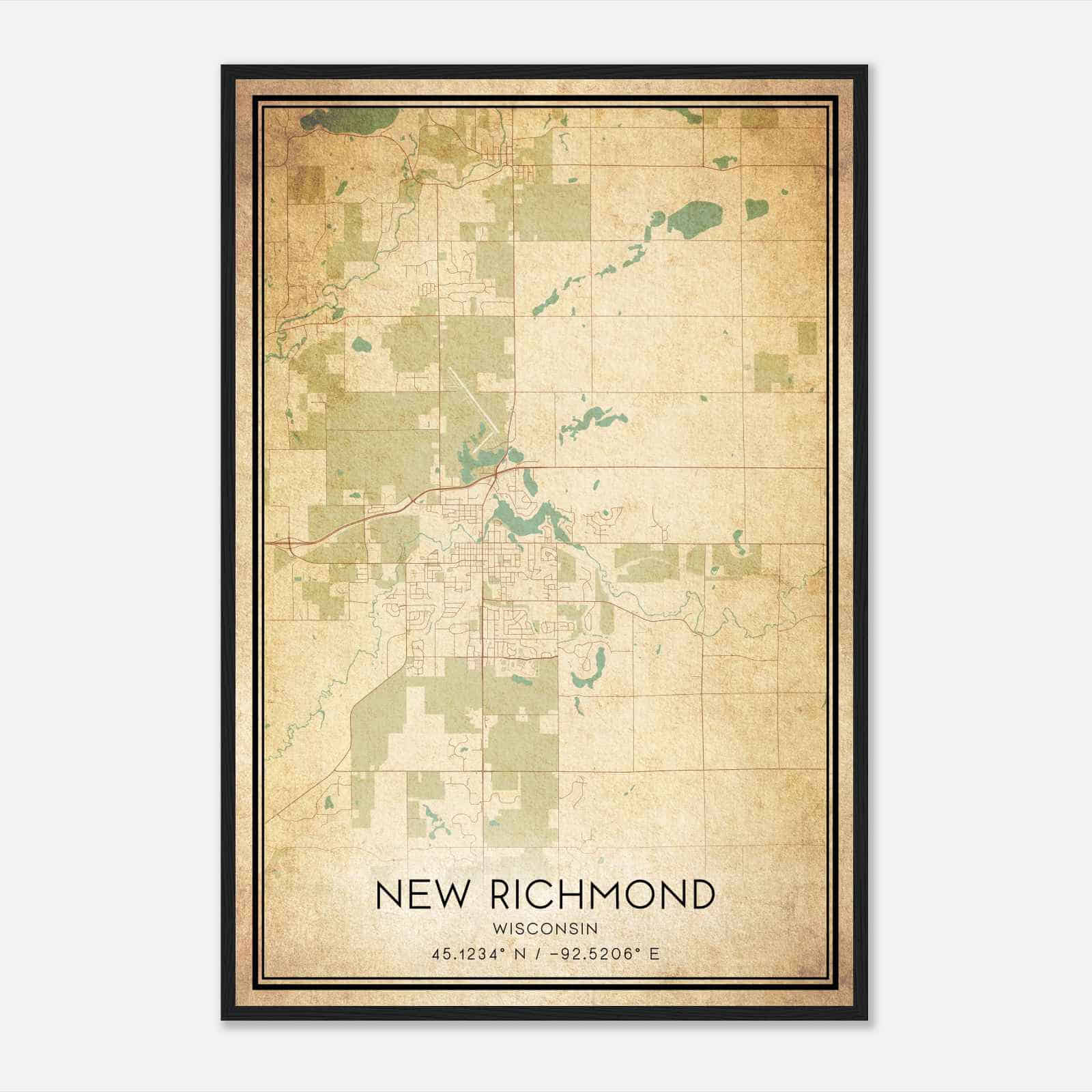 Vintage New Richmond Wisconsin Map Poster, Modern Home Decor Wall Art Print