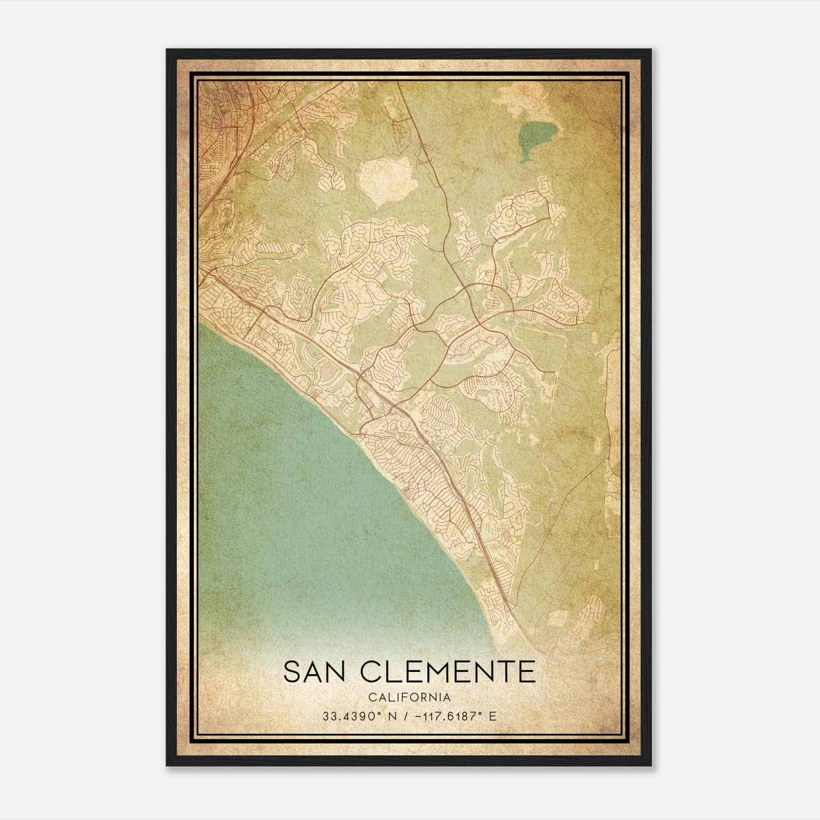 Vintage San Clemente California Map Poster, Modern Home Decor Wall Art Print