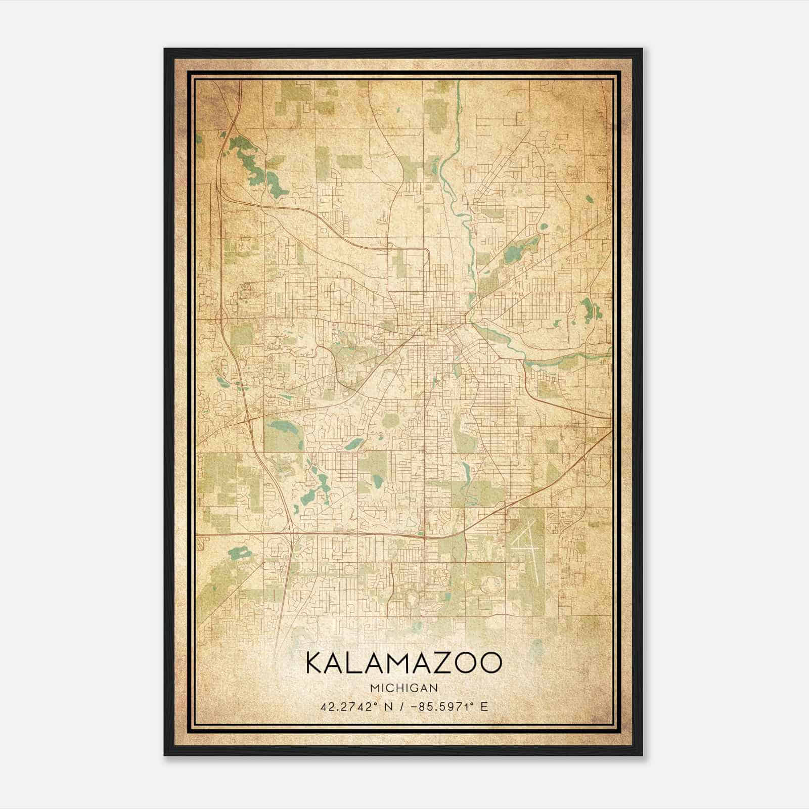 Vintage Kalamazoo Michigan Map Poster, Modern Home Decor Wall Art Print