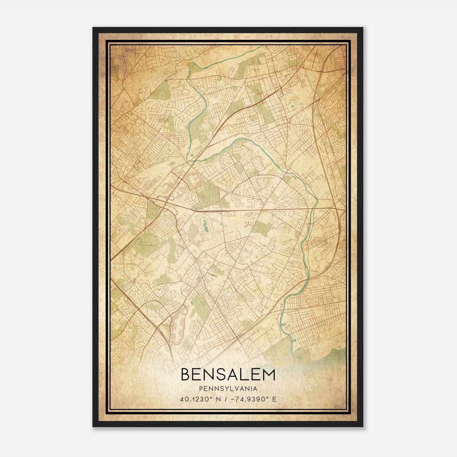 Vintage Bensalem Pennsylvania Map Poster, Modern Home Decor Wall Art Print Vintage Bensalem Pennsylvania Map Poster, Modern Home Decor Wall Art Print