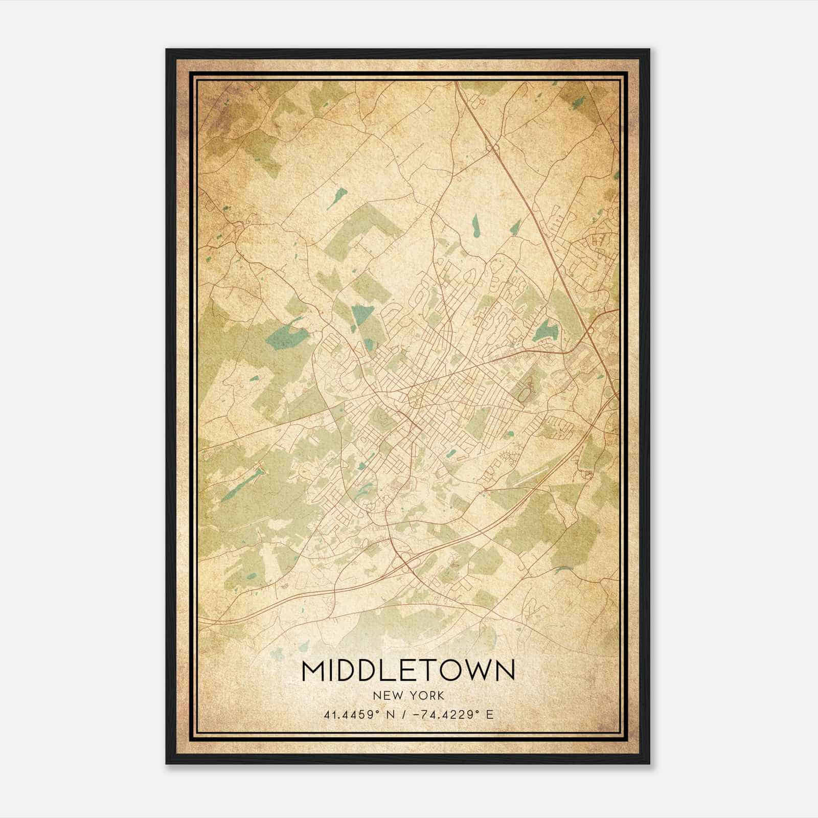 Vintage Middletown New York Map Poster, Modern Home Decor Wall Art Print