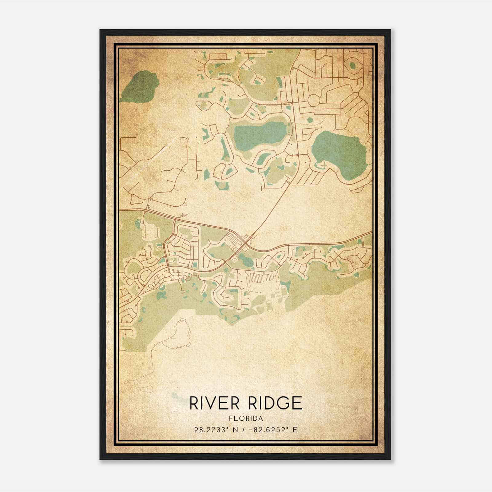 Vintage River Ridge Florida Map Poster, Modern Home Decor Wall Art Print