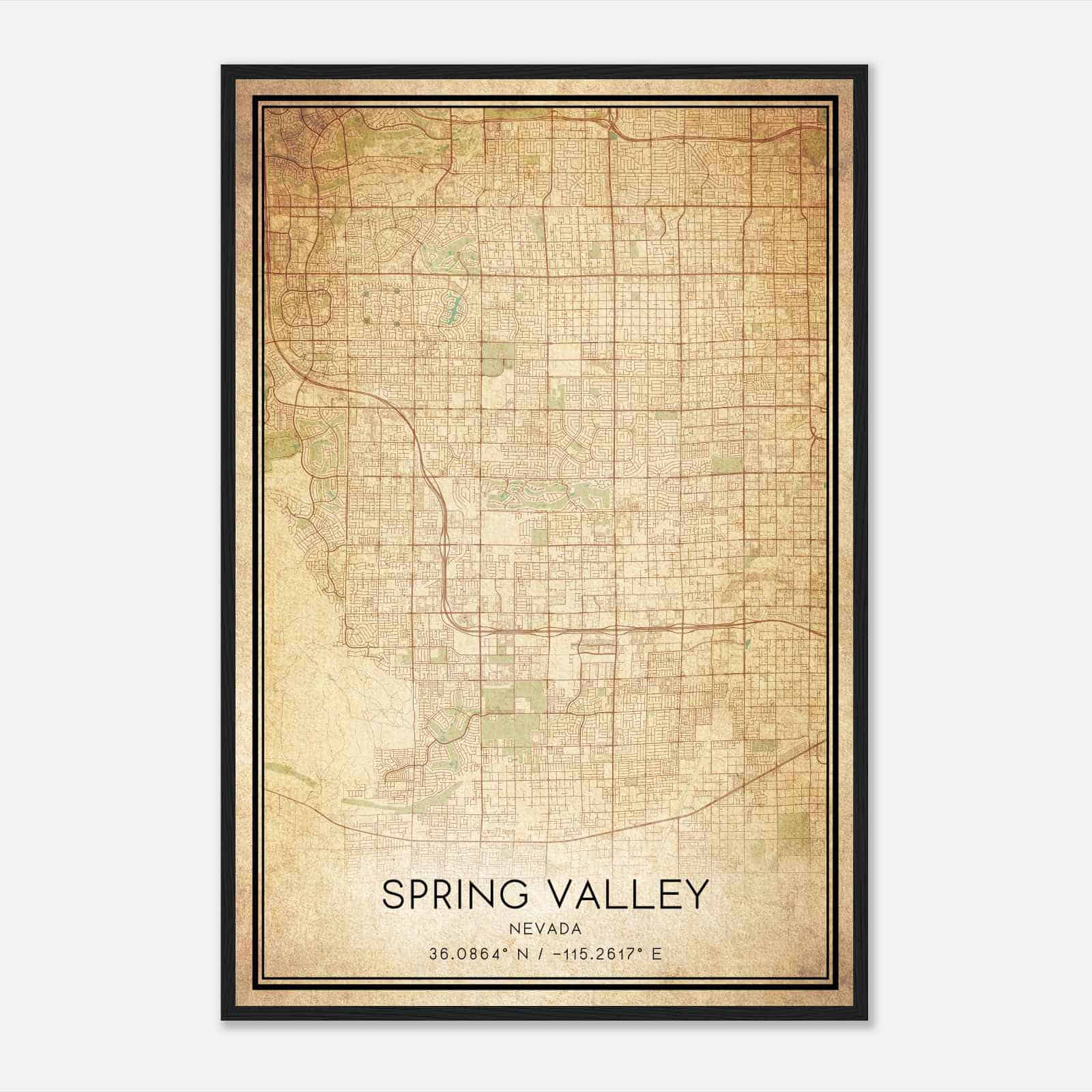 Vintage Spring Valley Nevada Map Poster, Modern Home Decor Wall Art Print