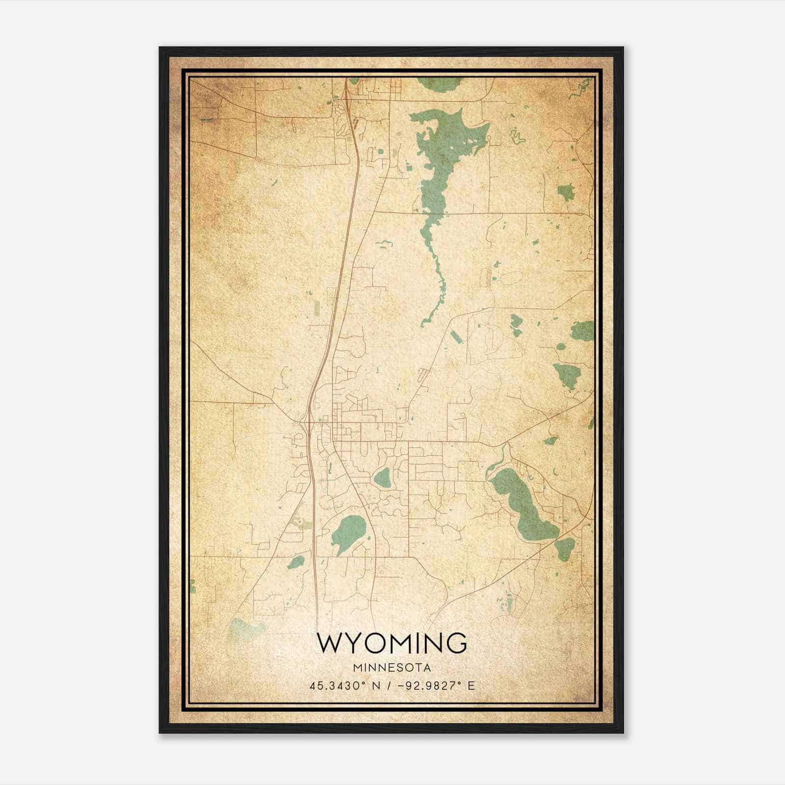 Vintage Wyoming Minnesota Map Poster, Modern Home Decor Wall Art Print