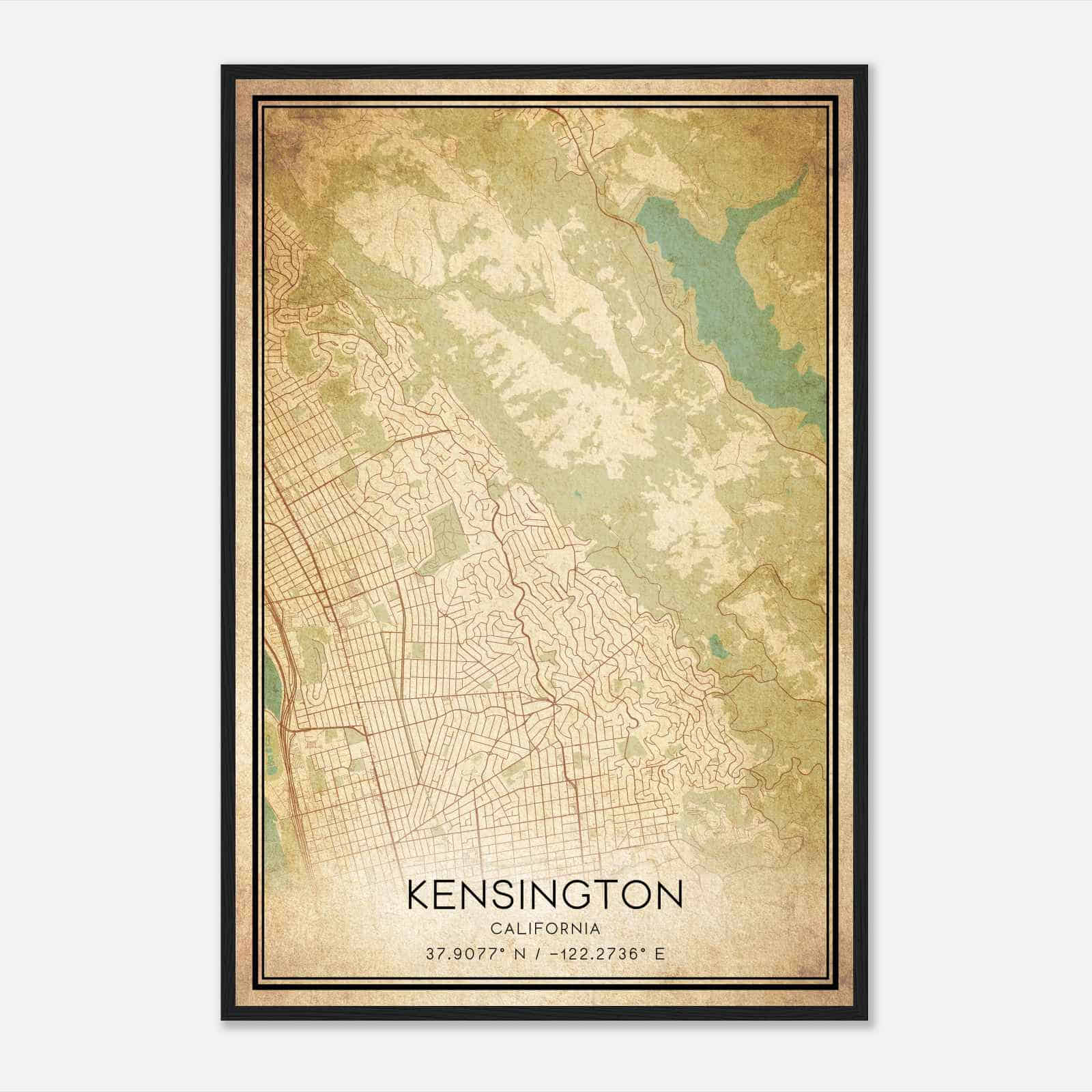 Vintage Kensington California Map Poster, Modern Home Decor Wall Art Print