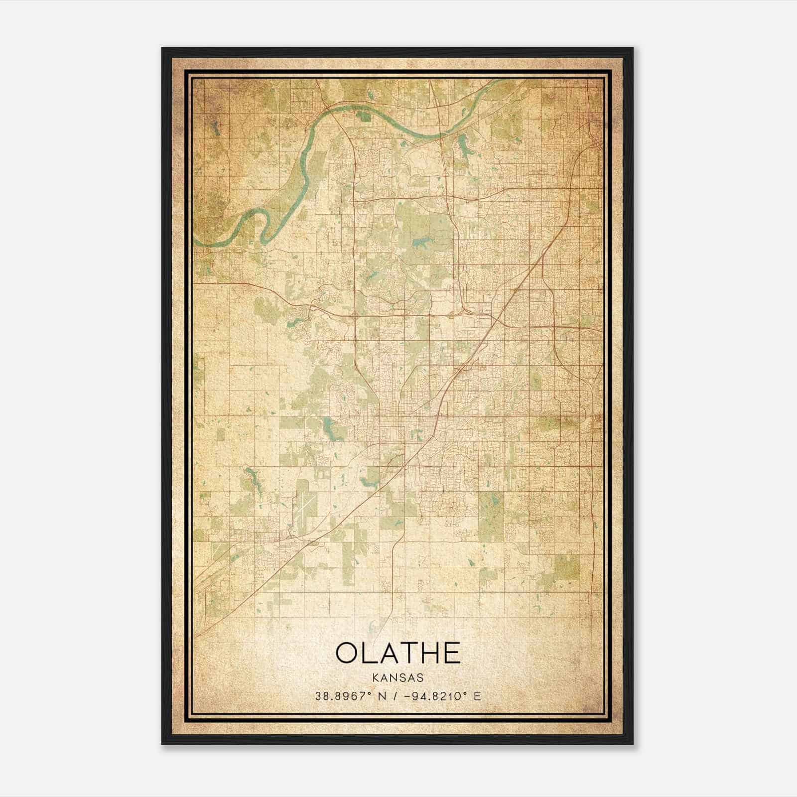 Vintage Olathe Kansas Map Poster, Modern Home Decor Wall Art Print