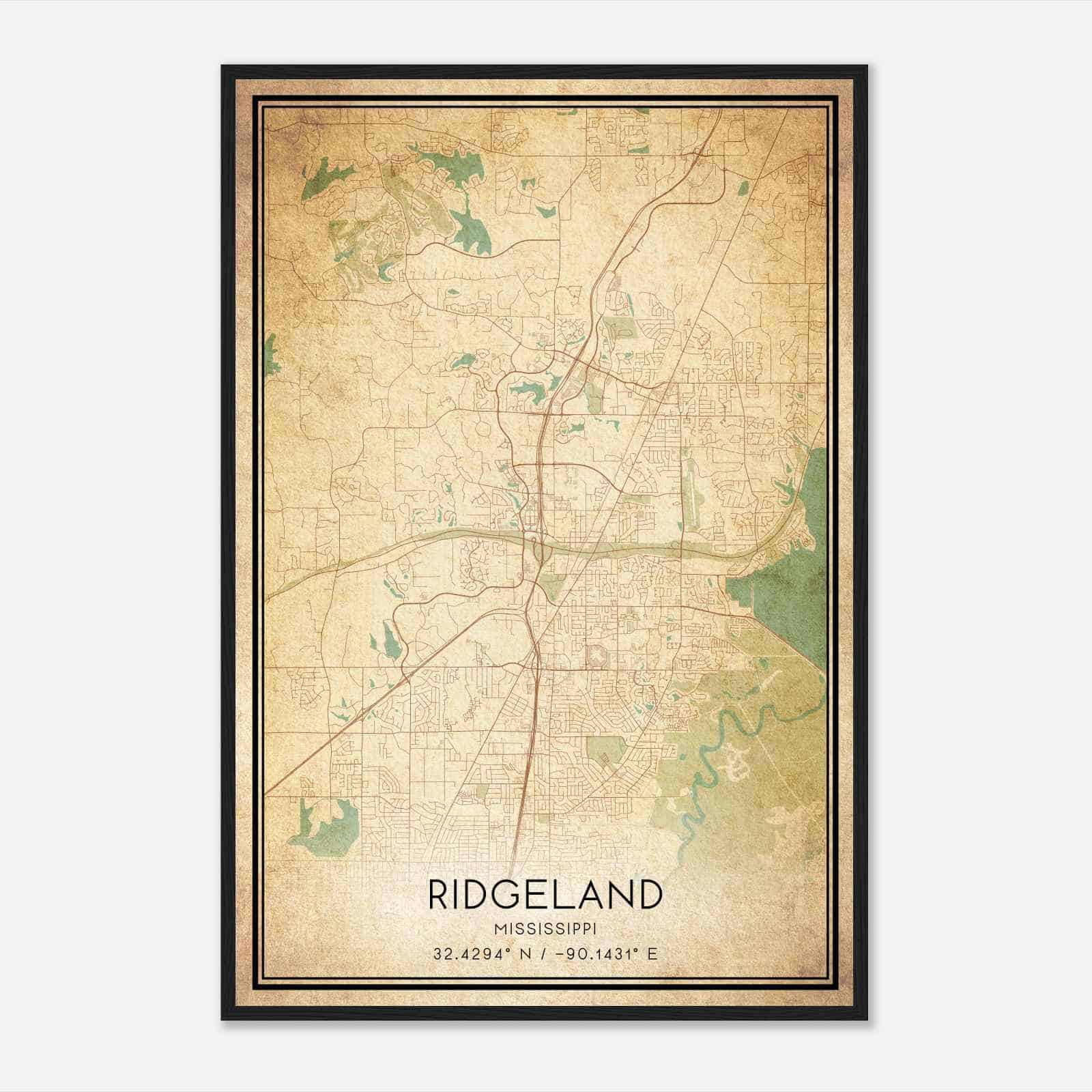 Vintage Ridgeland Mississippi Map Poster, Modern Home Decor Wall Art Print
