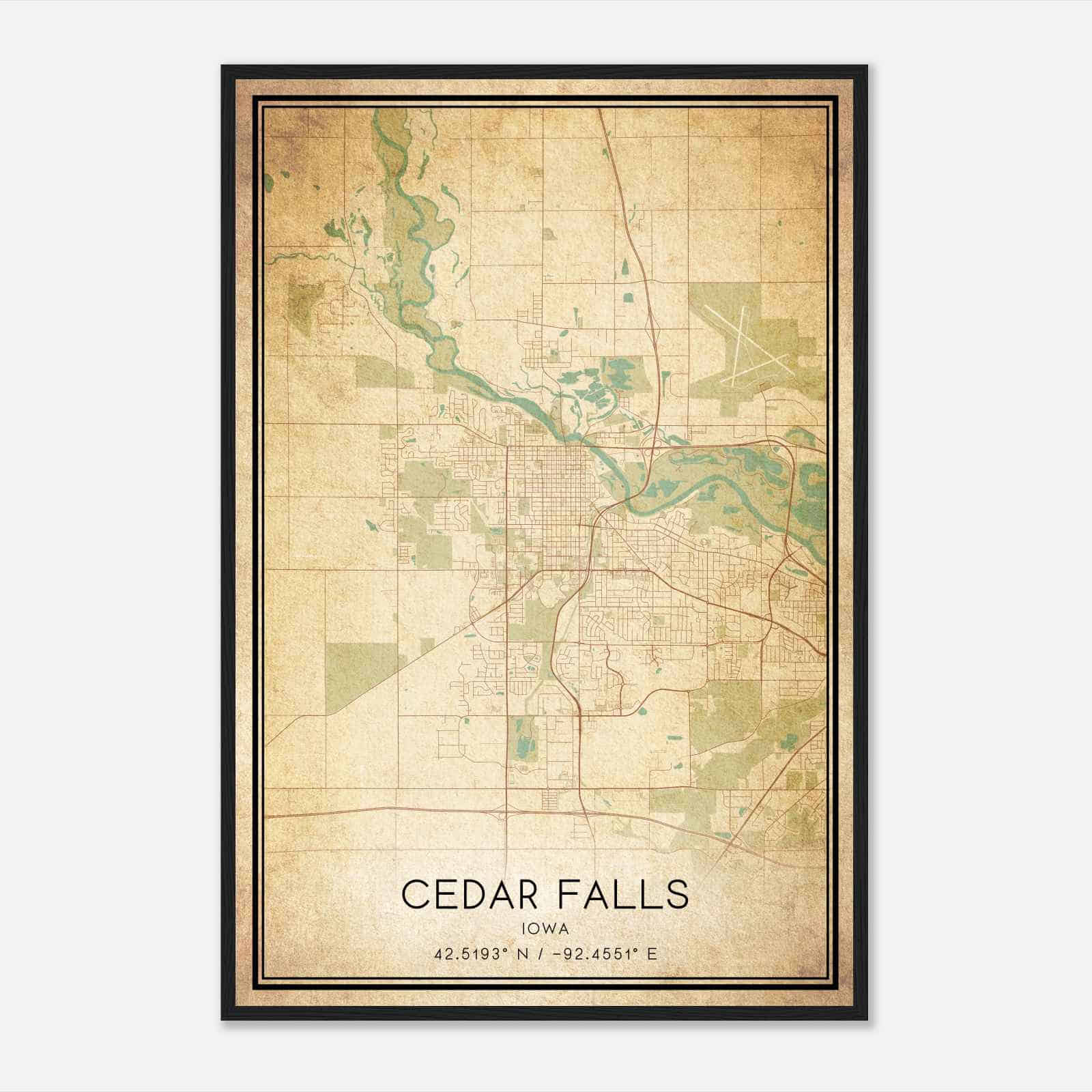 Vintage Cedar Falls Iowa Map Poster, Modern Home Decor Wall Art Print Vintage Cedar Falls Iowa Map Poster, Modern Home Decor Wall Art Print