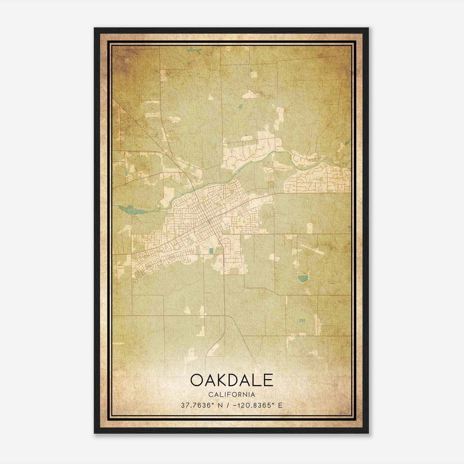 Vintage Oakdale California Map Poster, Modern Home Decor Wall Art Print
