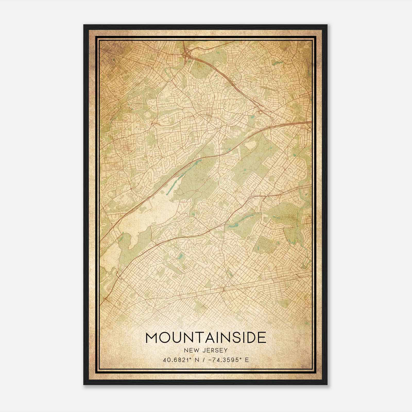 Vintage Mountainside New Jersey Map Poster, Modern Home Decor Wall Art Print Vintage Mountainside New Jersey Map Poster, Modern Home Decor Wall Art Print
