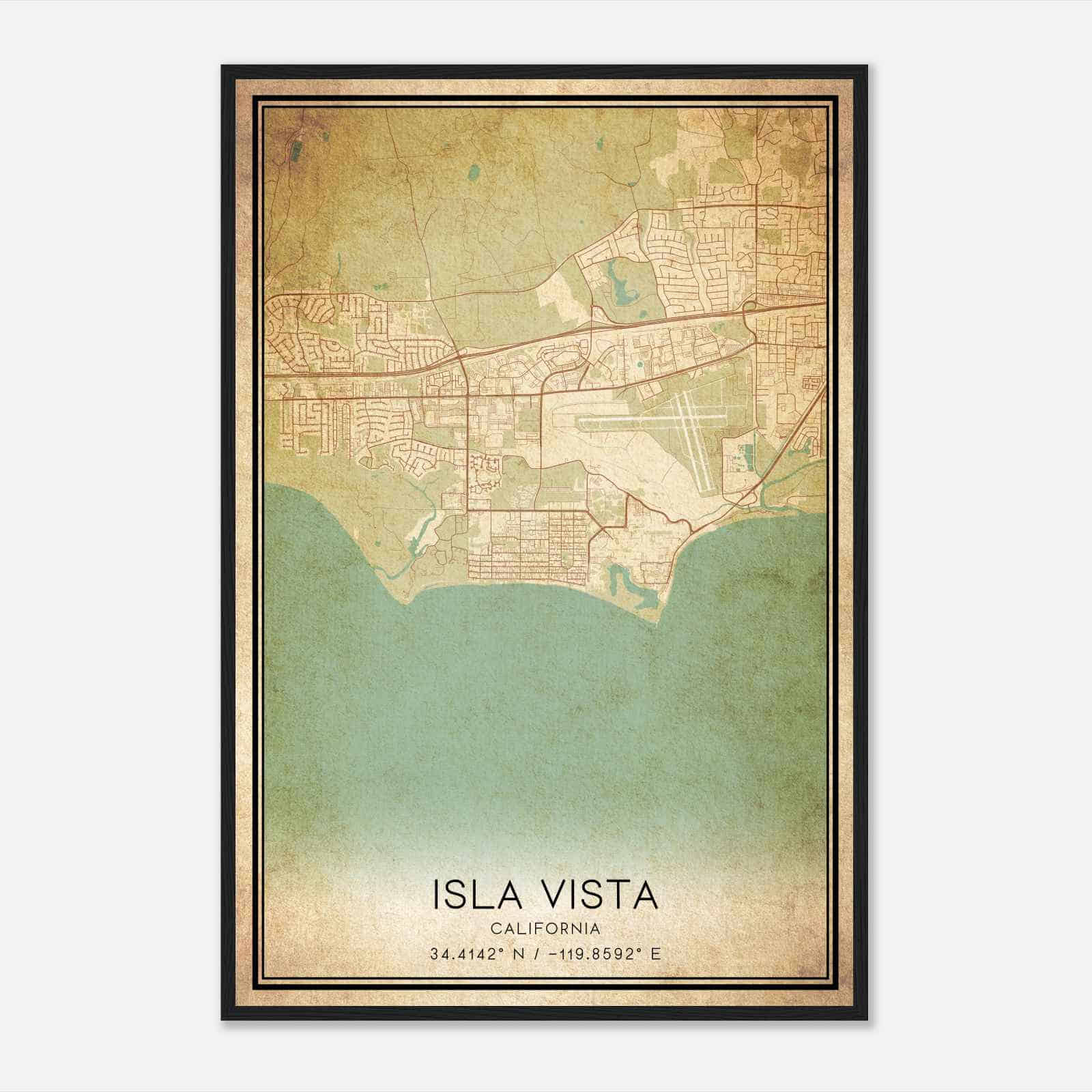 Vintage Isla Vista California Map Poster, Modern Home Decor Wall Art Print