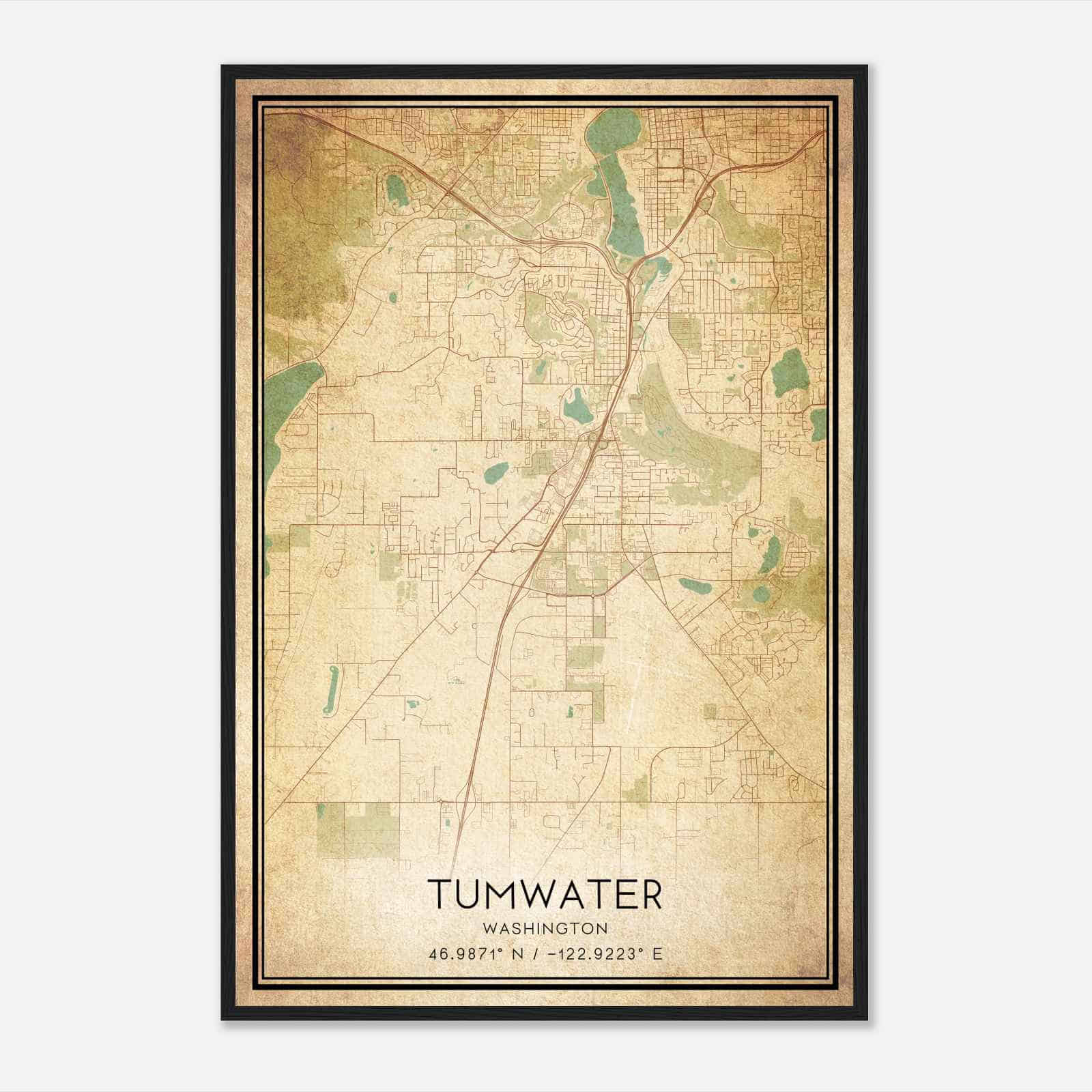Vintage Tumwater Washington Map Poster, Modern Home Decor Wall Art Print