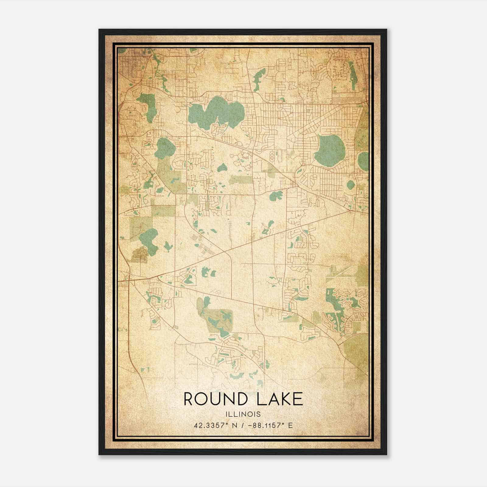 Vintage Round Lake Illinois Map Poster, Modern Home Decor Wall Art Print