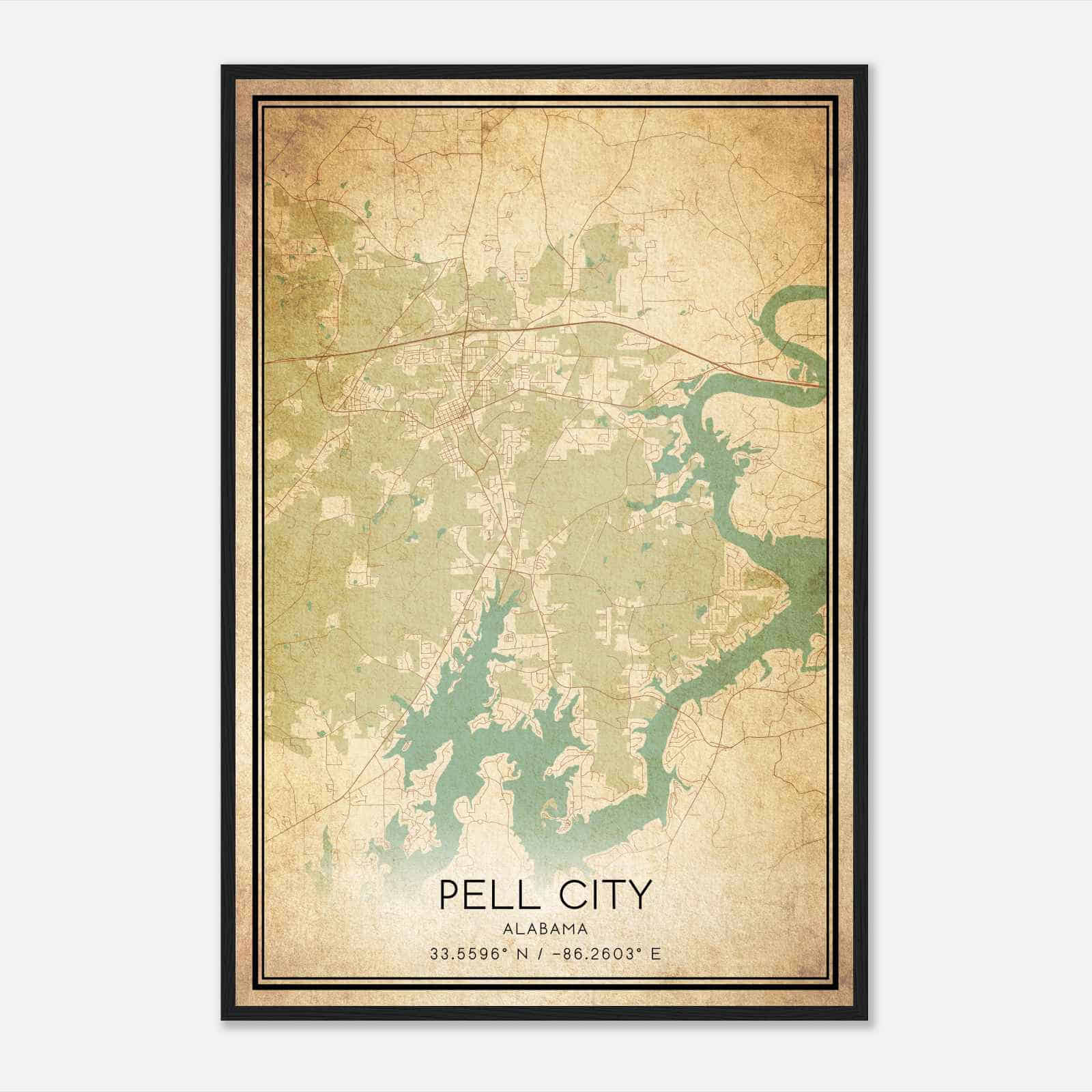 Vintage Pell City Alabama Map Poster, Modern Home Decor Wall Art Print