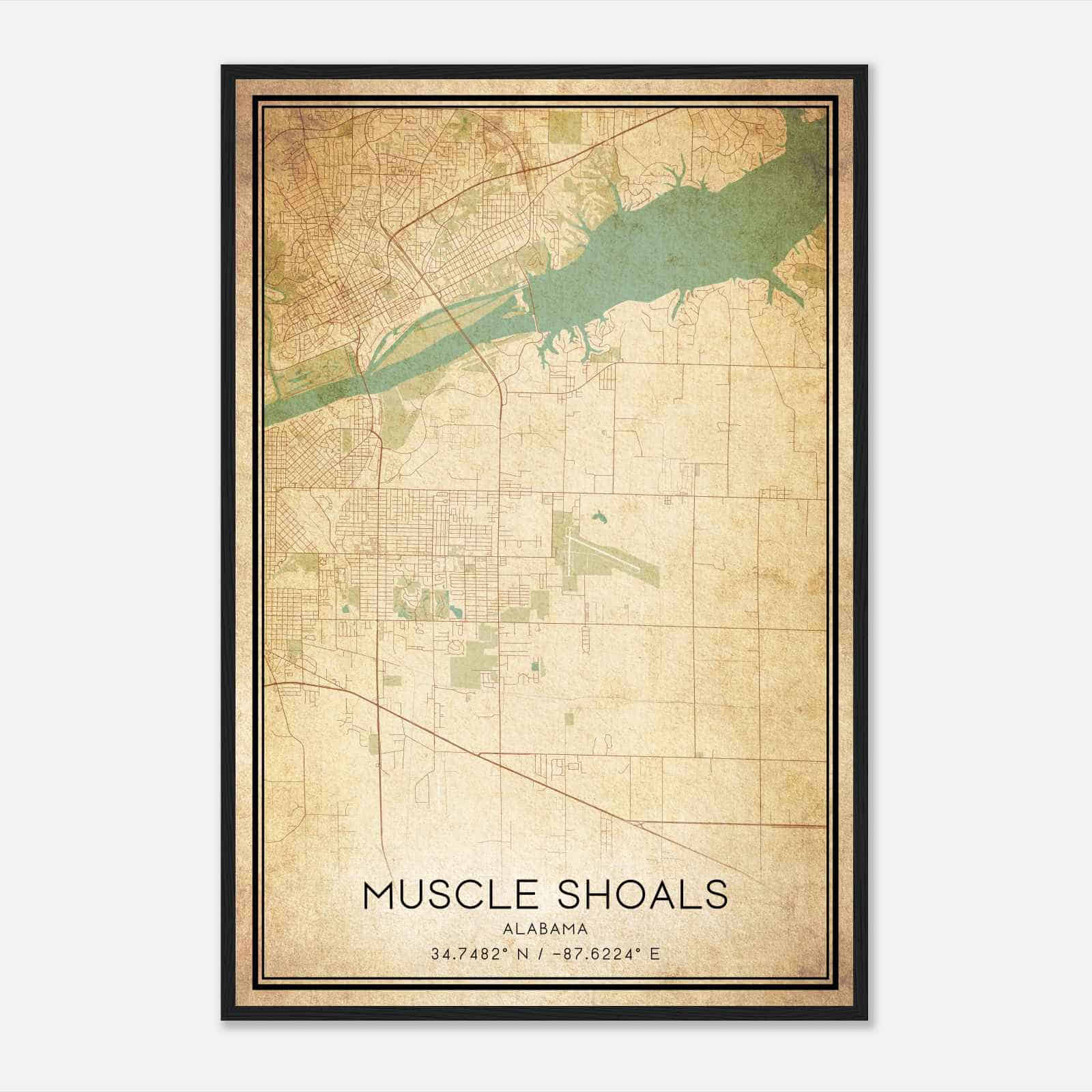 Vintage Muscle Shoals Alabama Map Poster, Modern Home Decor Wall Art Print