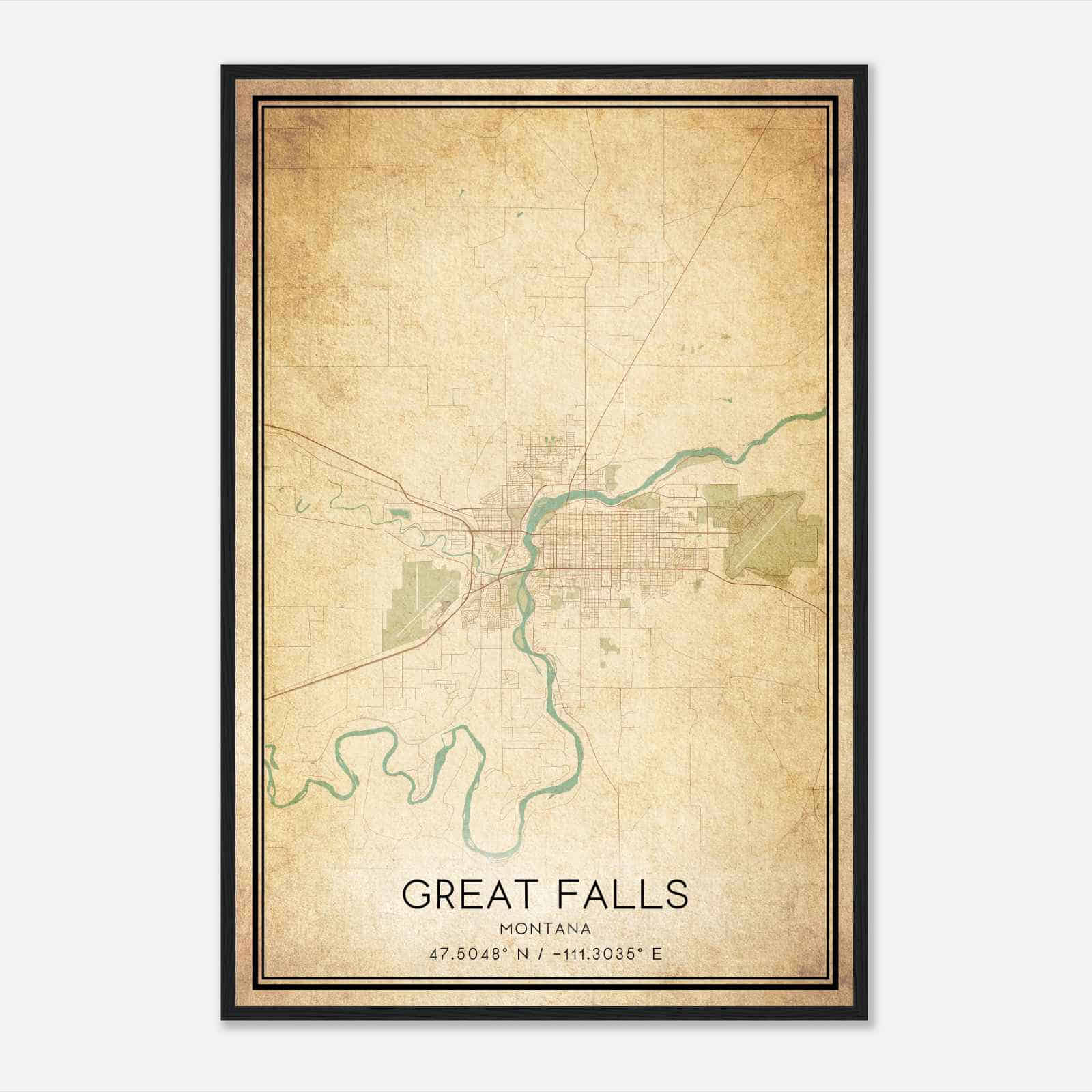 Vintage Great Falls Montana Map Poster, Modern Home Decor Wall Art Print