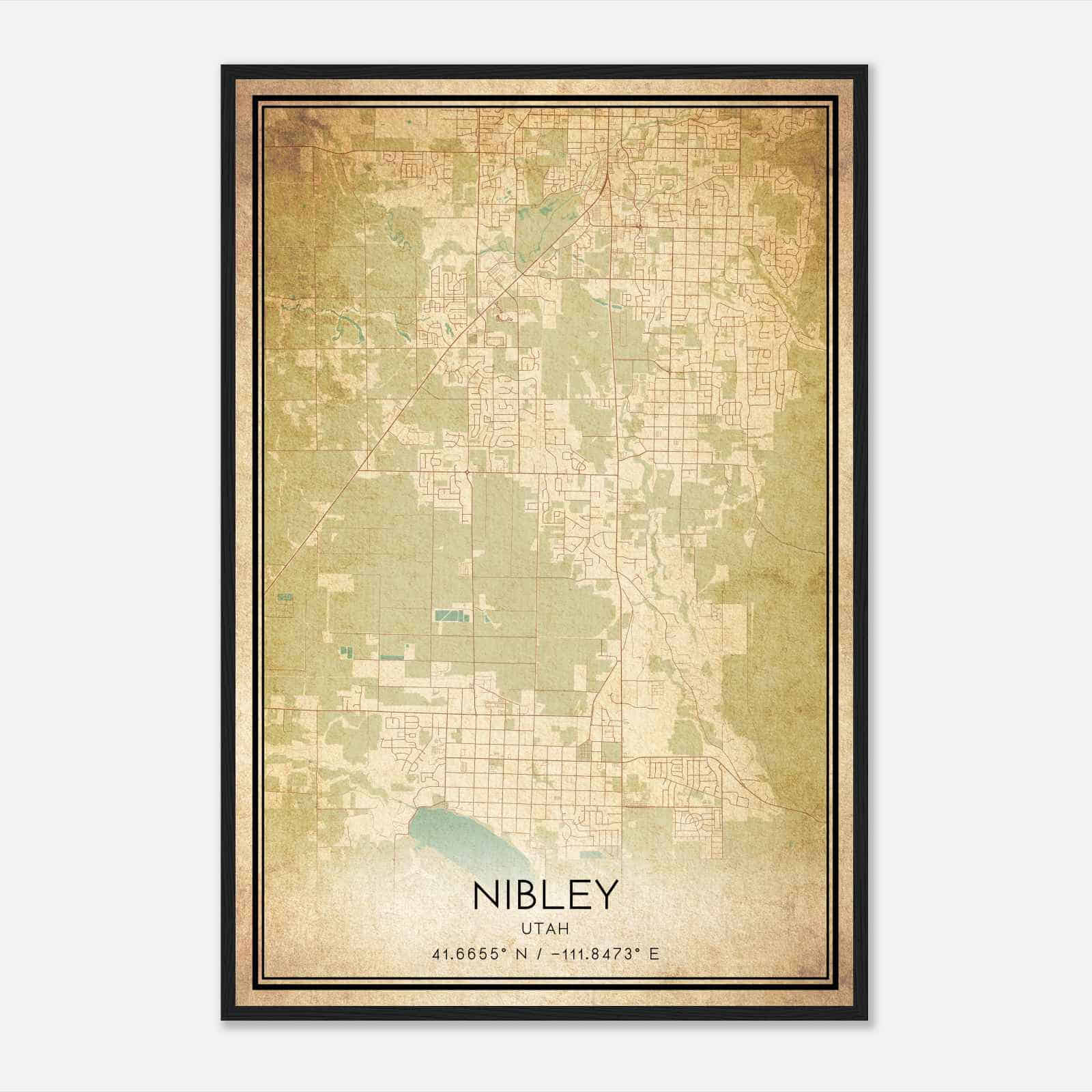 Vintage Nibley Utah Map Poster, Modern Home Decor Wall Art Print