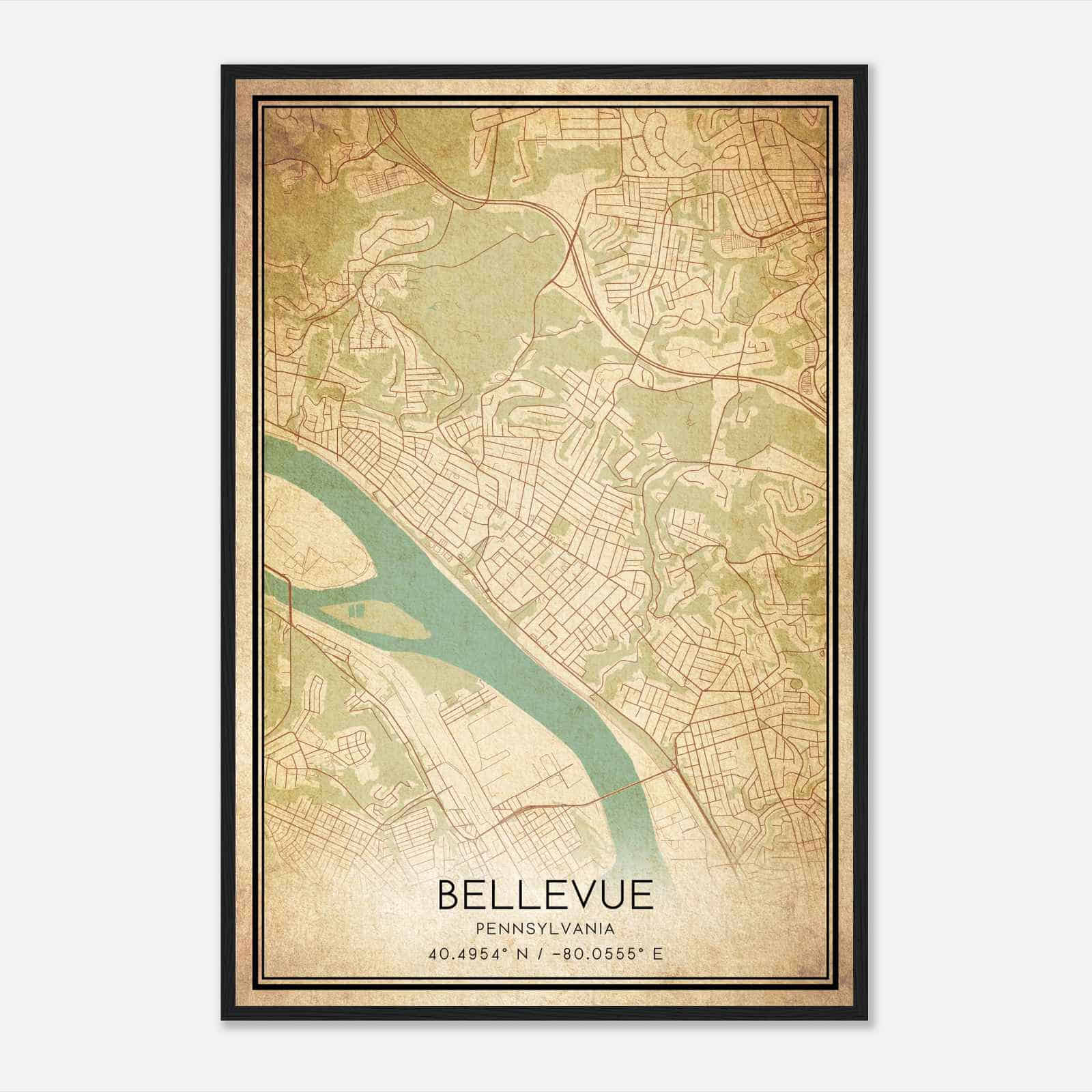Vintage Bellevue Pennsylvania Map Poster, Modern Home Decor Wall Art Print Vintage Bellevue Pennsylvania Map Poster, Modern Home Decor Wall Art Print