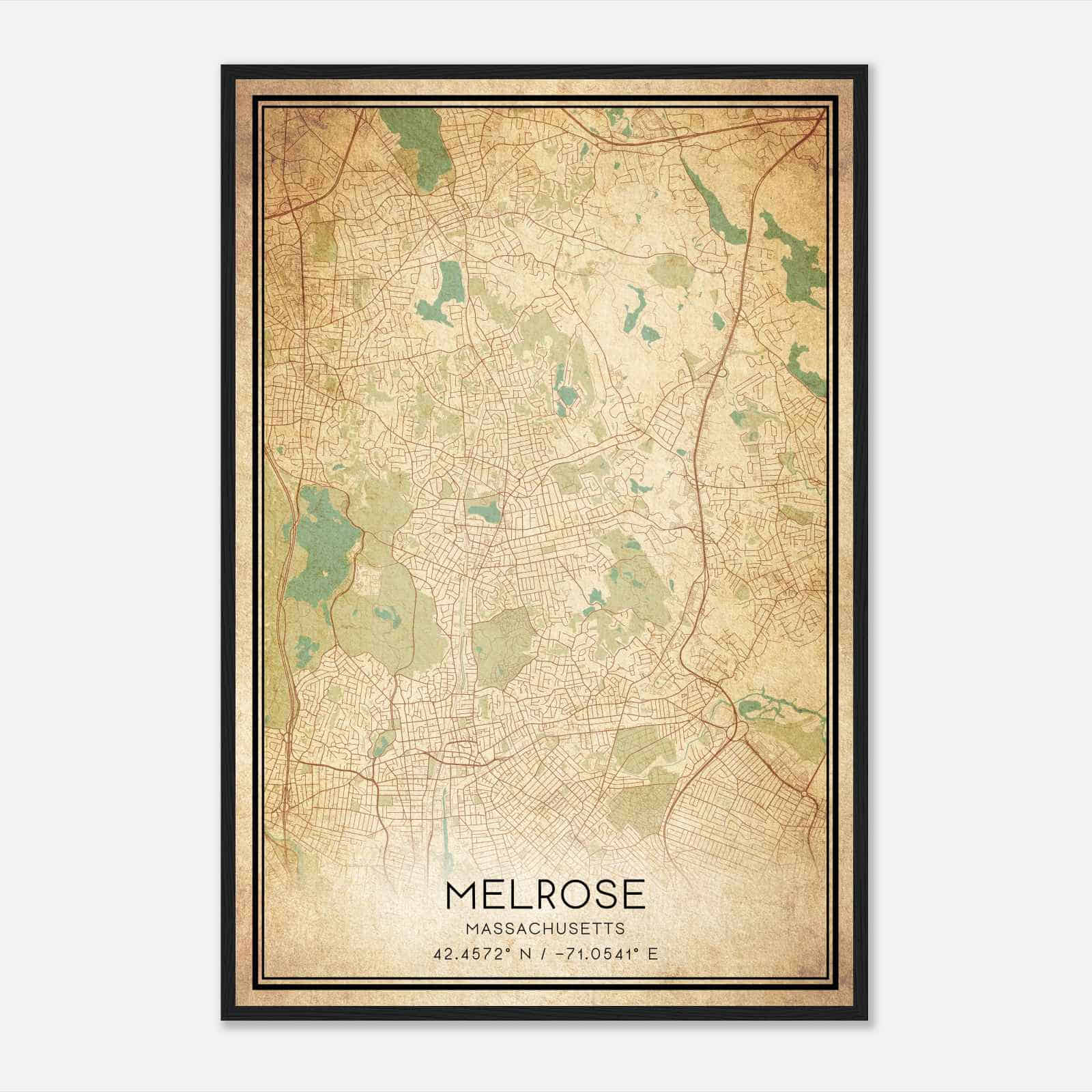 Vintage Melrose Massachusetts Map Poster, Modern Home Decor Wall Art Print