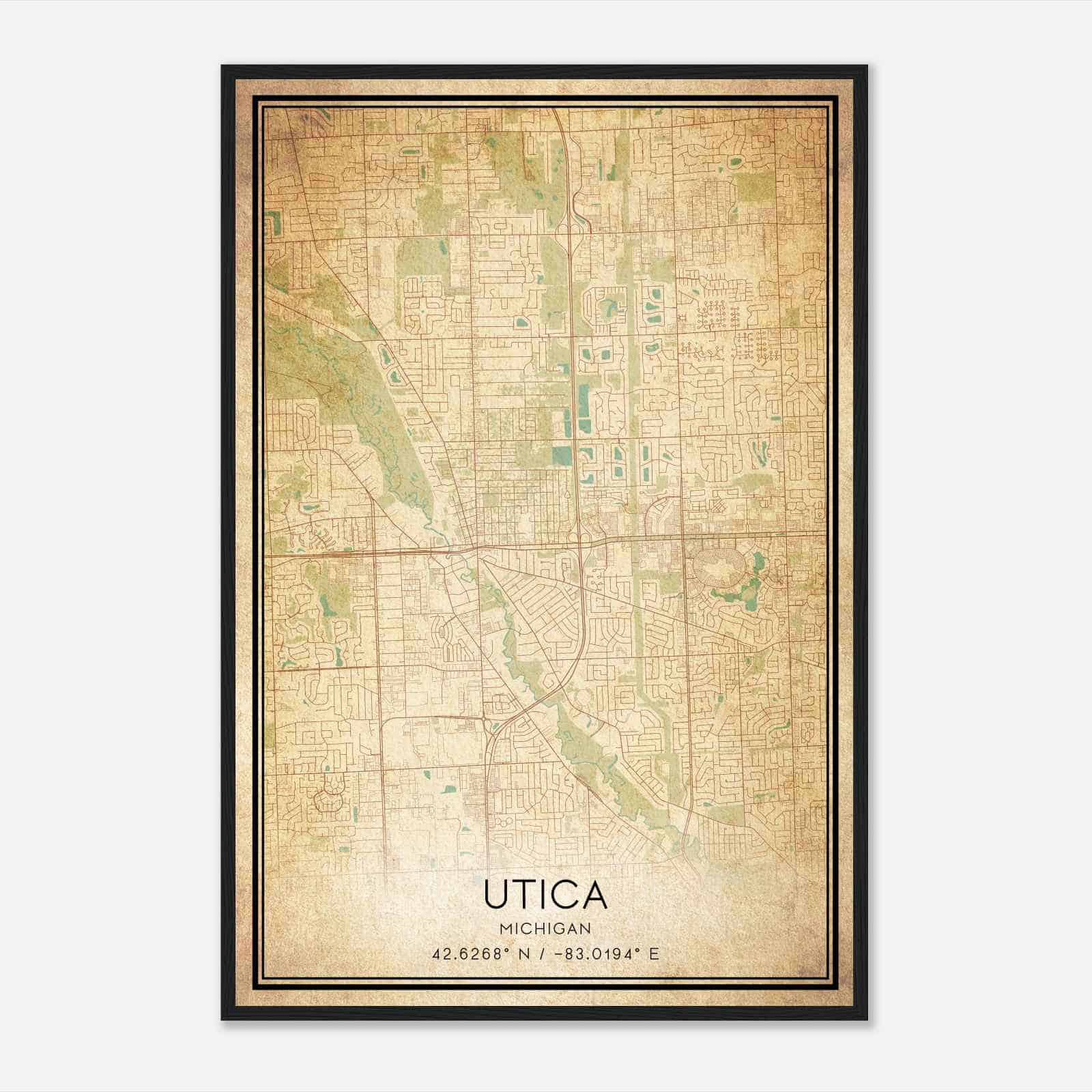 Vintage Utica Michigan Map Poster, Modern Home Decor Wall Art Print