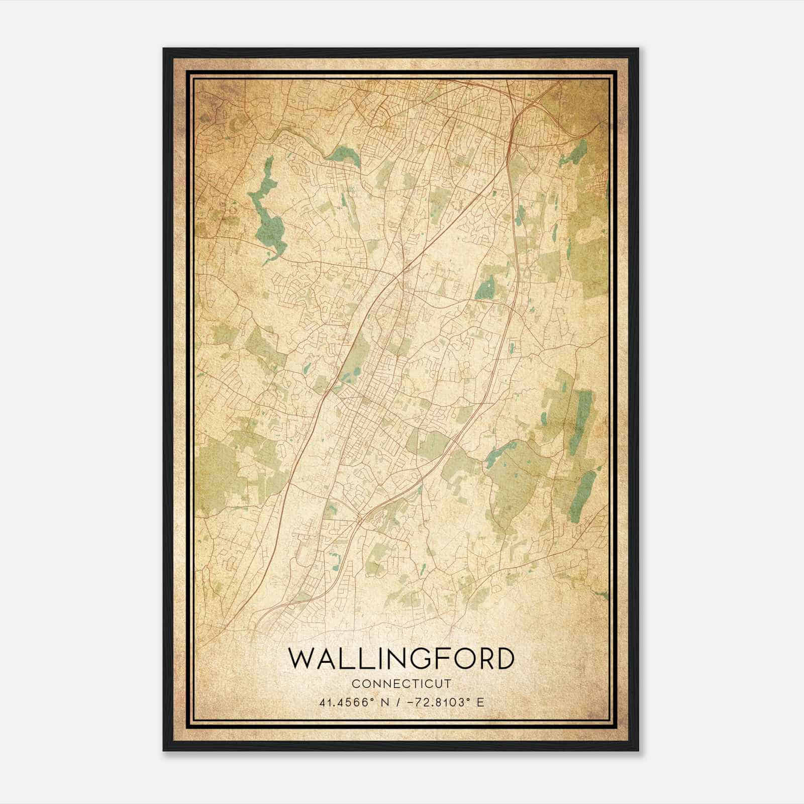 Vintage Wallingford Connecticut Map Poster, Modern Home Decor Wall Art Print