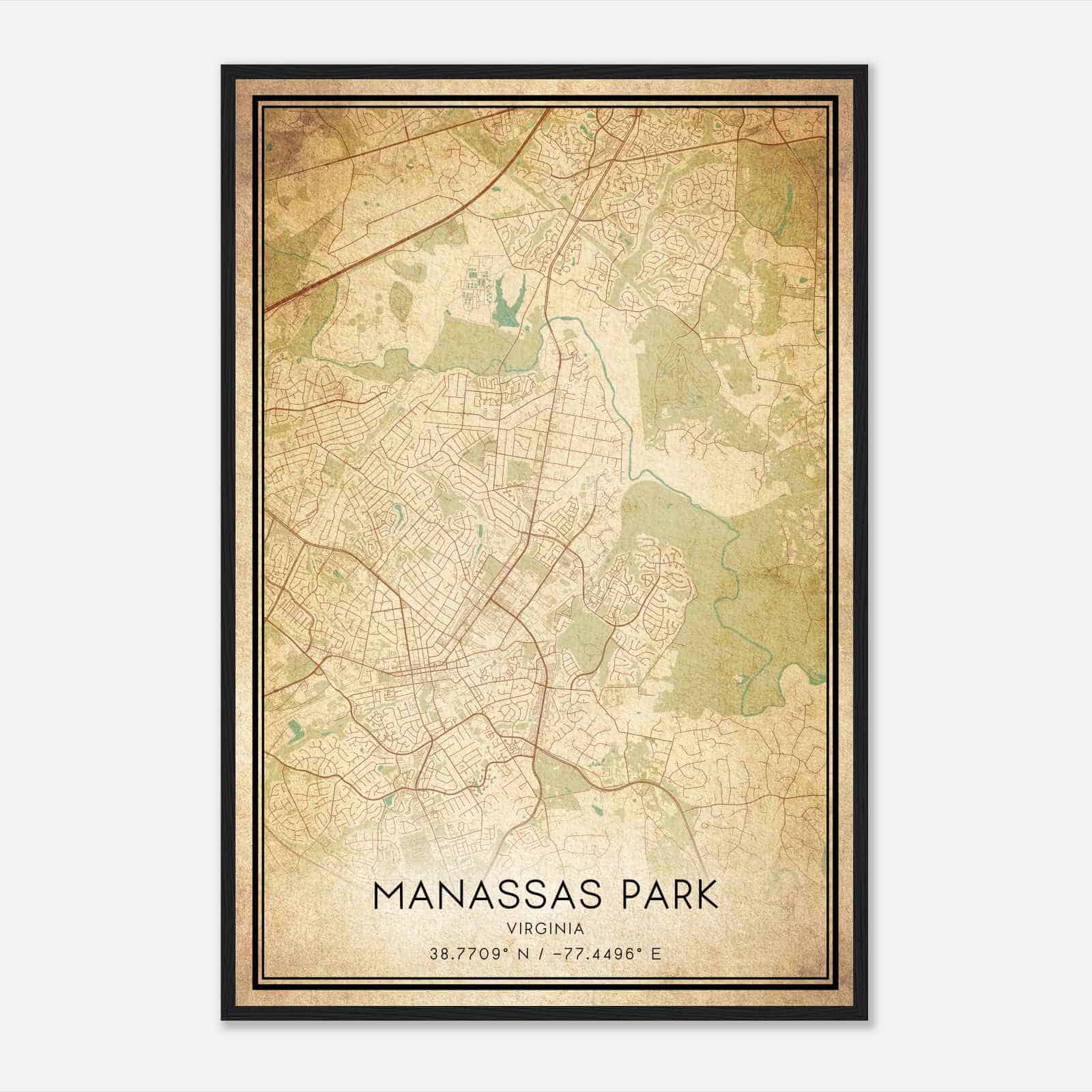 Vintage Manassas Park Virginia Map Poster, Modern Home Decor Wall Art Print