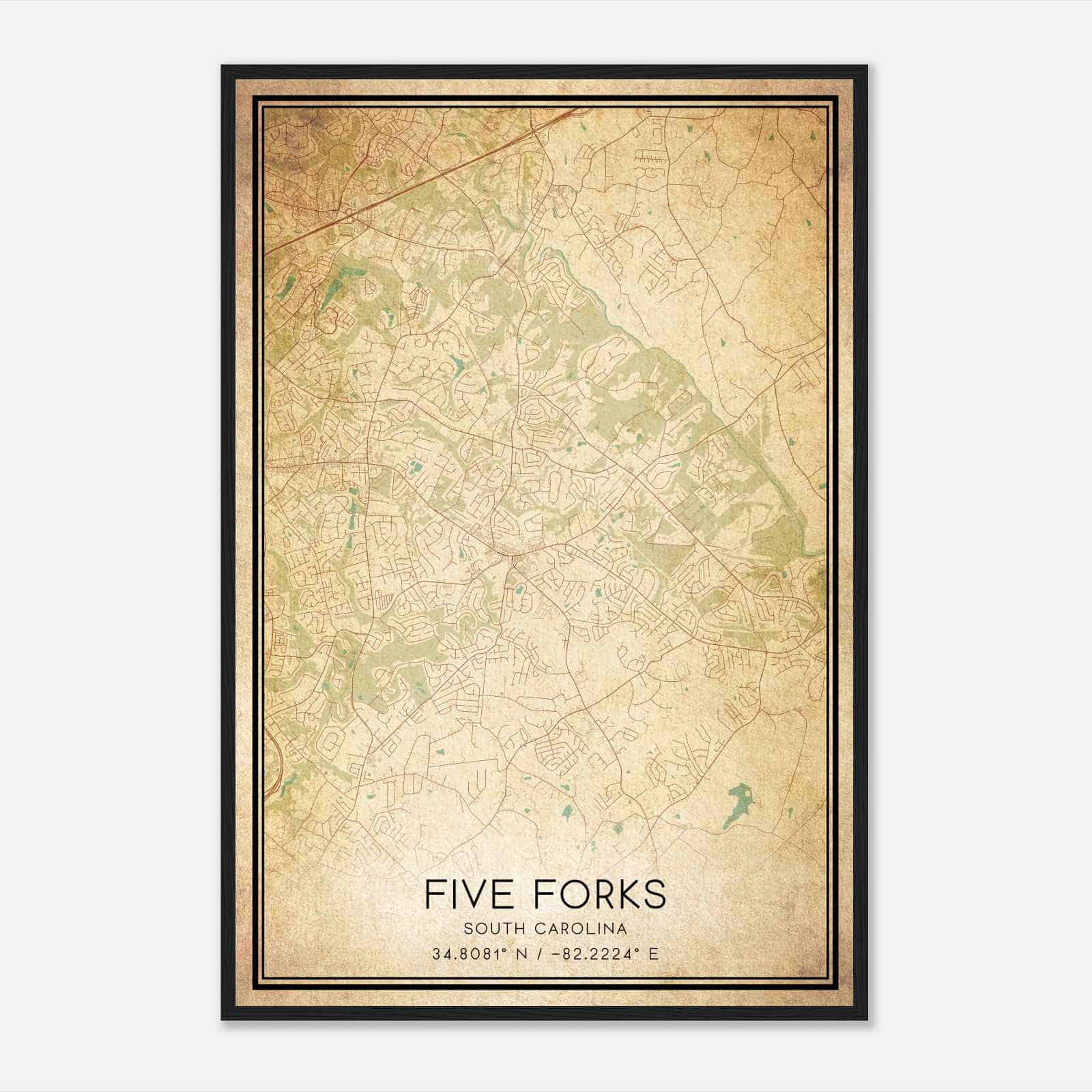 Vintage Five Forks South Carolina Map Poster, Modern Home Decor Wall Art Print