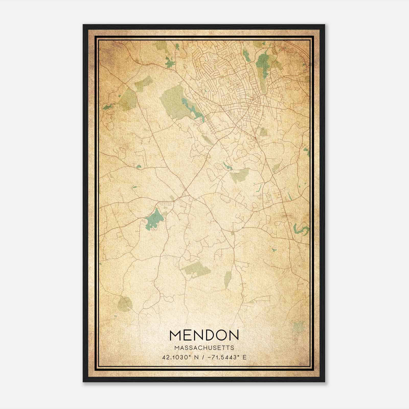 Vintage Mendon Massachusetts Map Poster, Modern Home Decor Wall Art Print