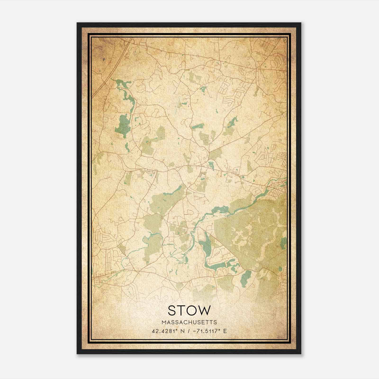 Vintage Stow Massachusetts Map Poster, Modern Home Decor Wall Art Print