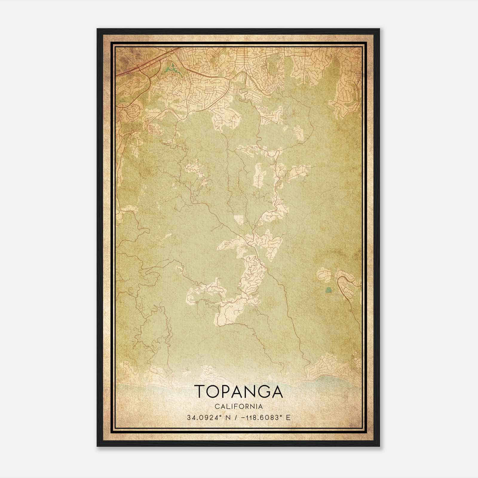 Vintage Topanga California Map Poster, Modern Home Decor Wall Art Print