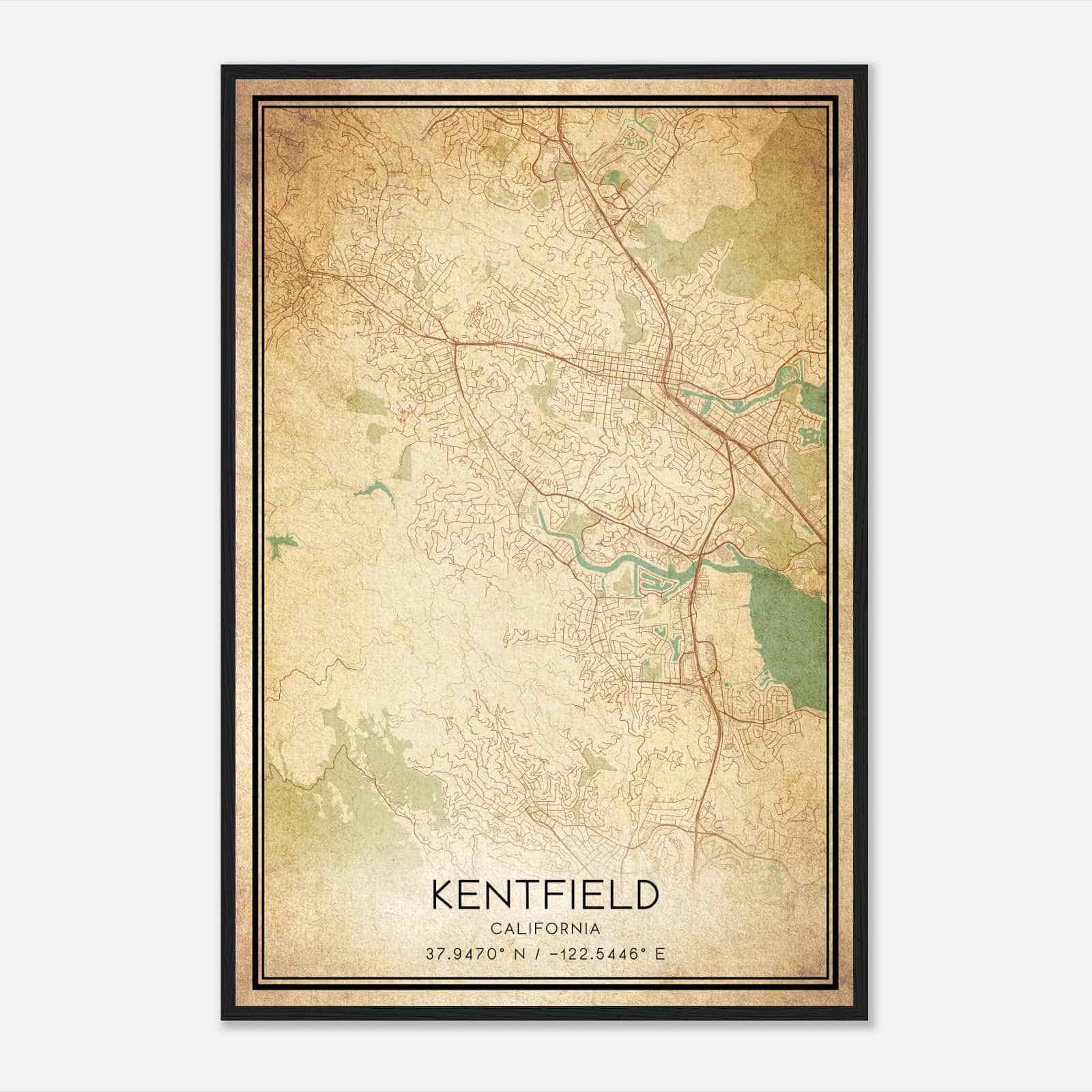 Vintage Kentfield California Map Poster, Modern Home Decor Wall Art Print