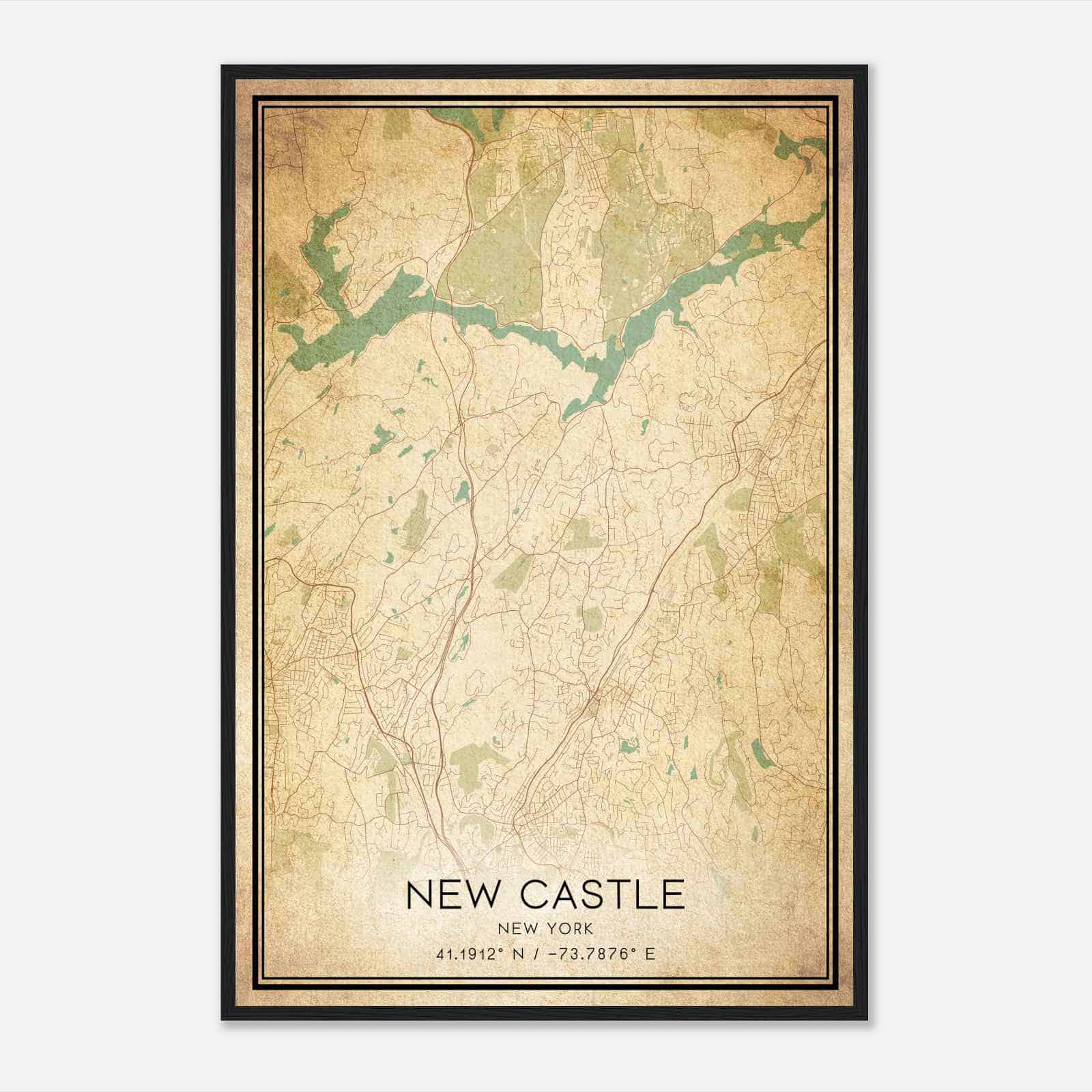 Vintage New Castle New York Map Poster, Modern Home Decor Wall Art Print