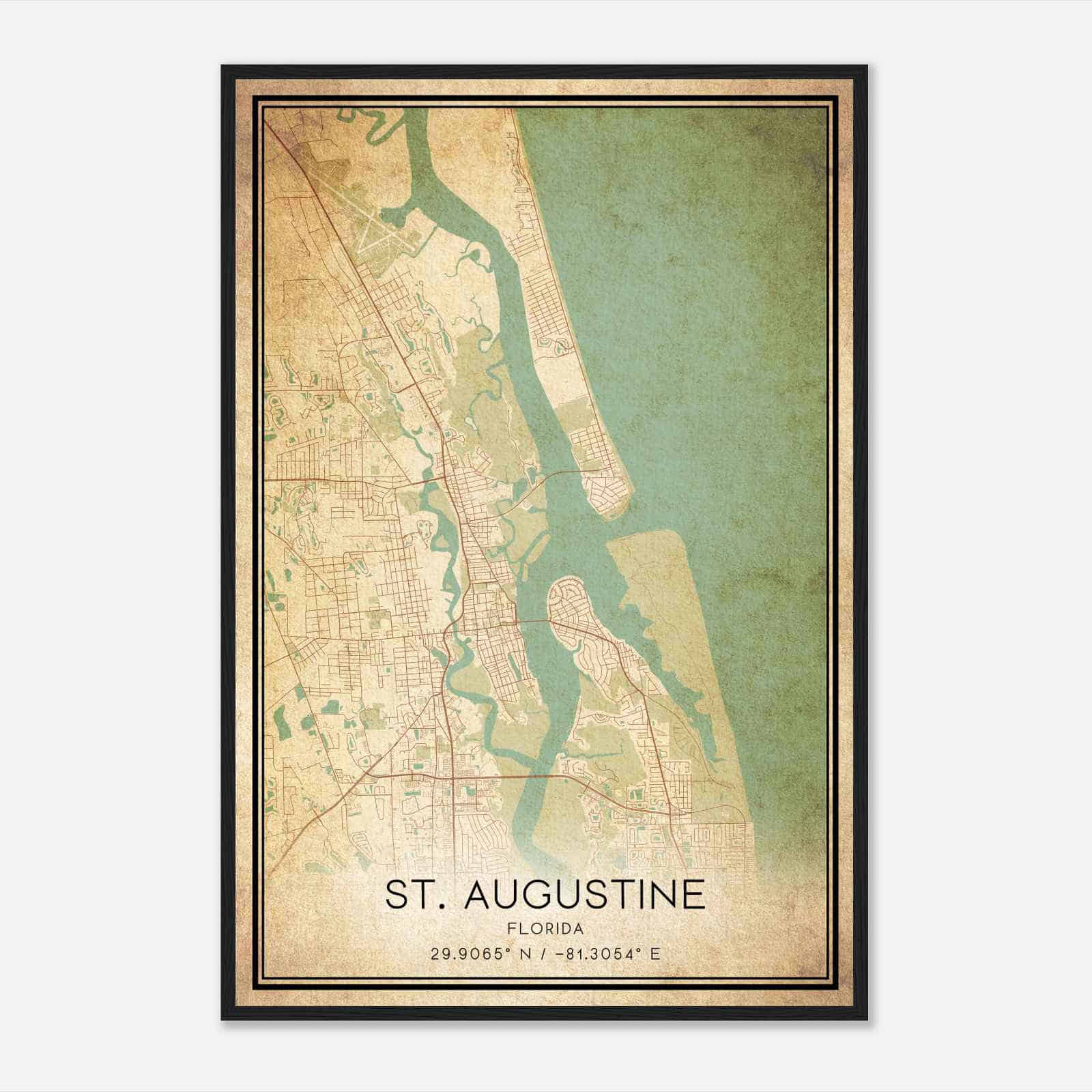 Vintage St. Augustine Florida Map Poster, Modern Home Decor Wall Art Print