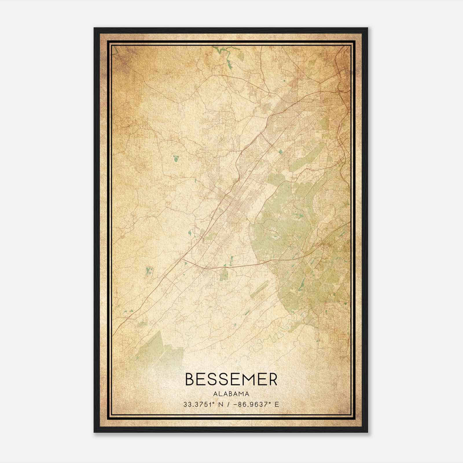 Vintage Bessemer Alabama Map Poster, Modern Home Decor Wall Art Print