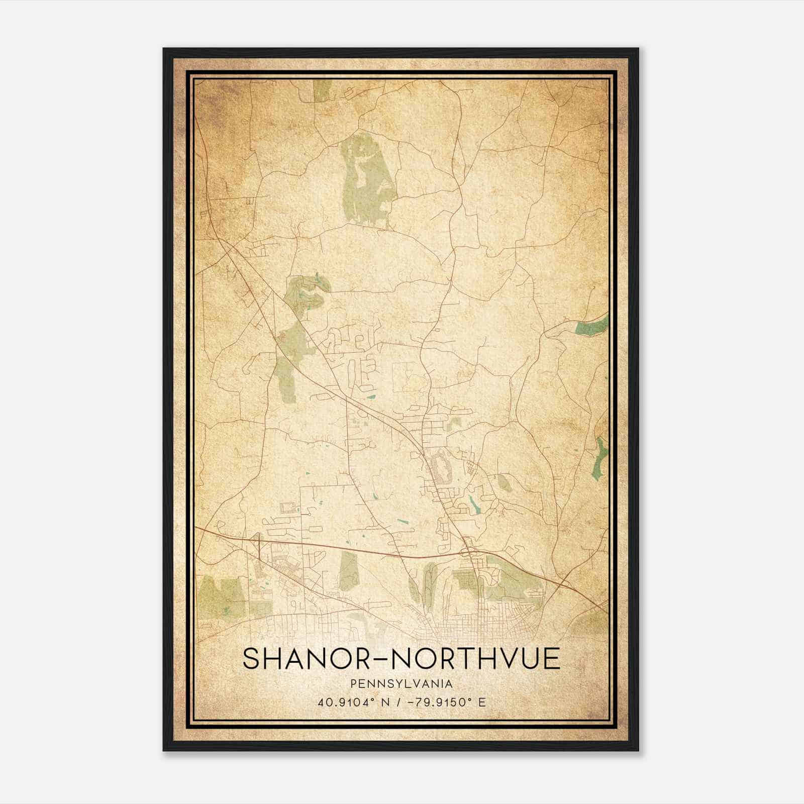 Vintage Shanor-Northvue Pennsylvania Map Poster, Modern Home Decor Wall Art Print
