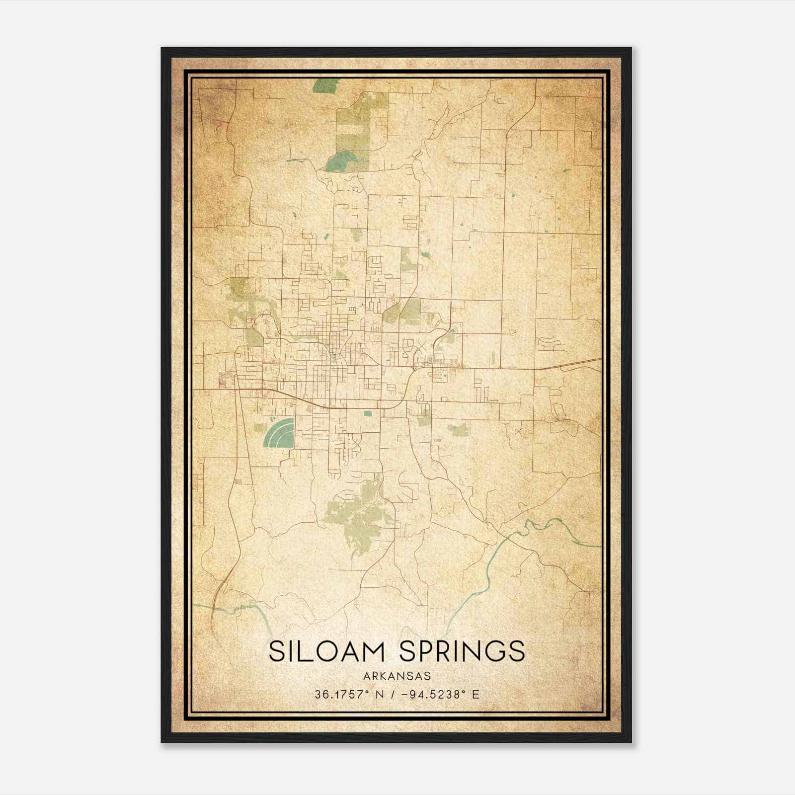 Vintage Siloam Springs Arkansas Map Poster, Modern Home Decor Wall Art Print