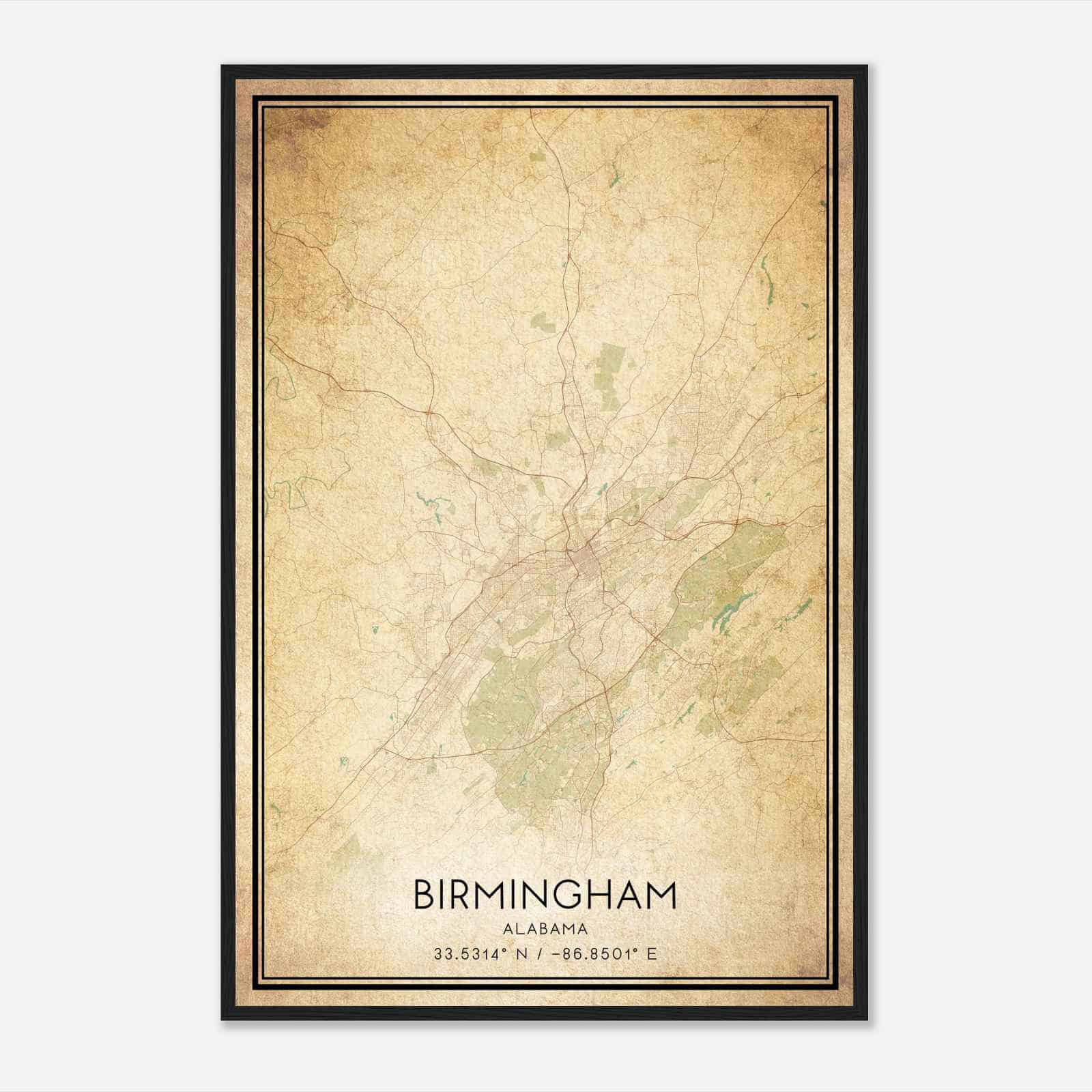 Vintage Birmingham Alabama Map Poster, Modern Home Decor Wall Art Print