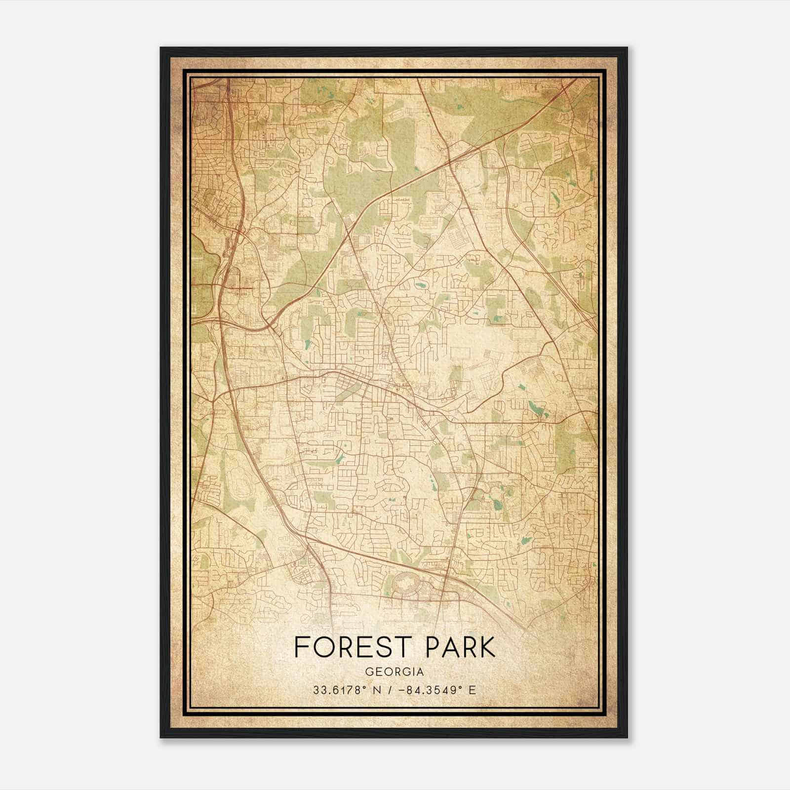 Vintage Forest Park Georgia Map Poster, Modern Home Decor Wall Art Print