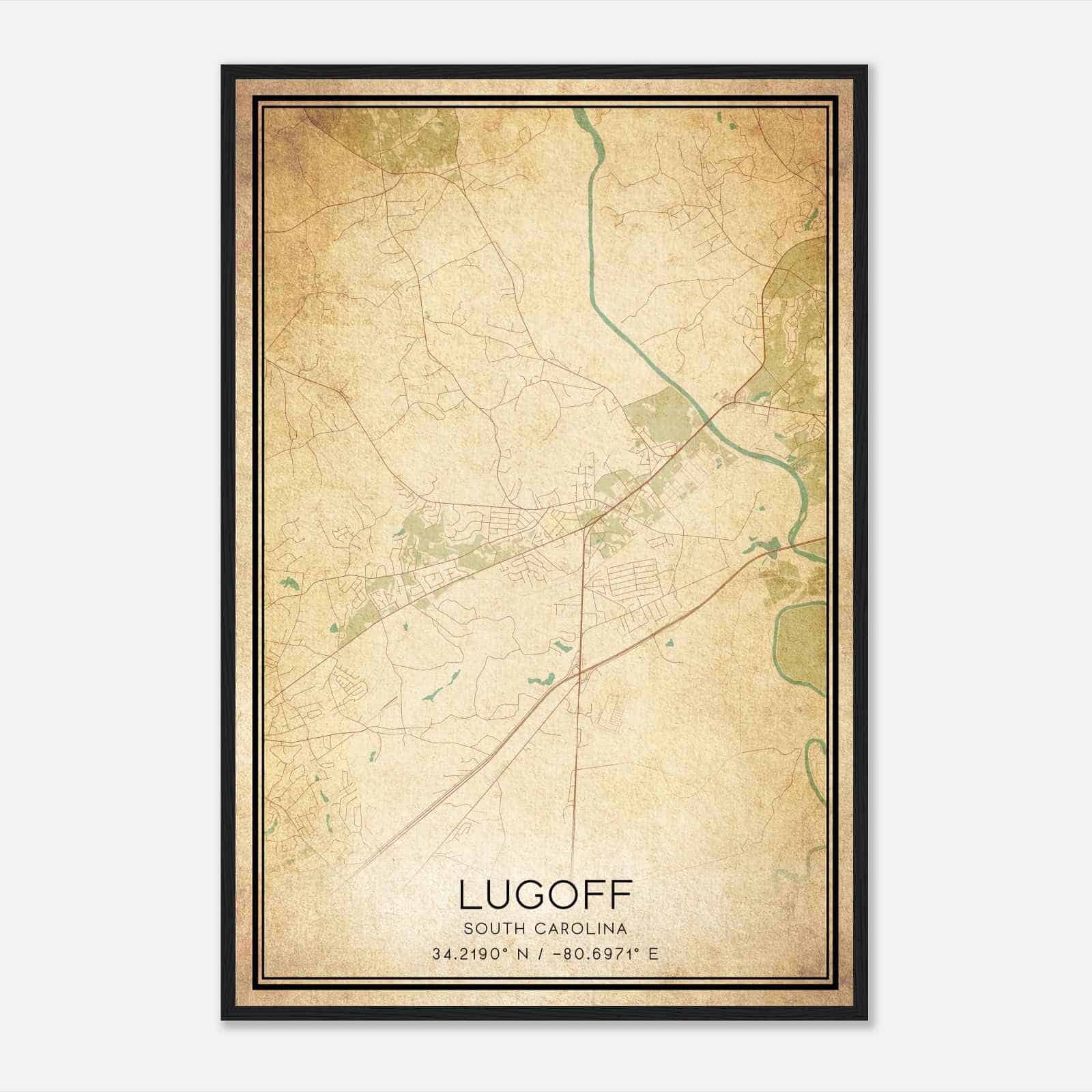 Vintage Lugoff South Carolina Map Poster, Modern Home Decor Wall Art Print