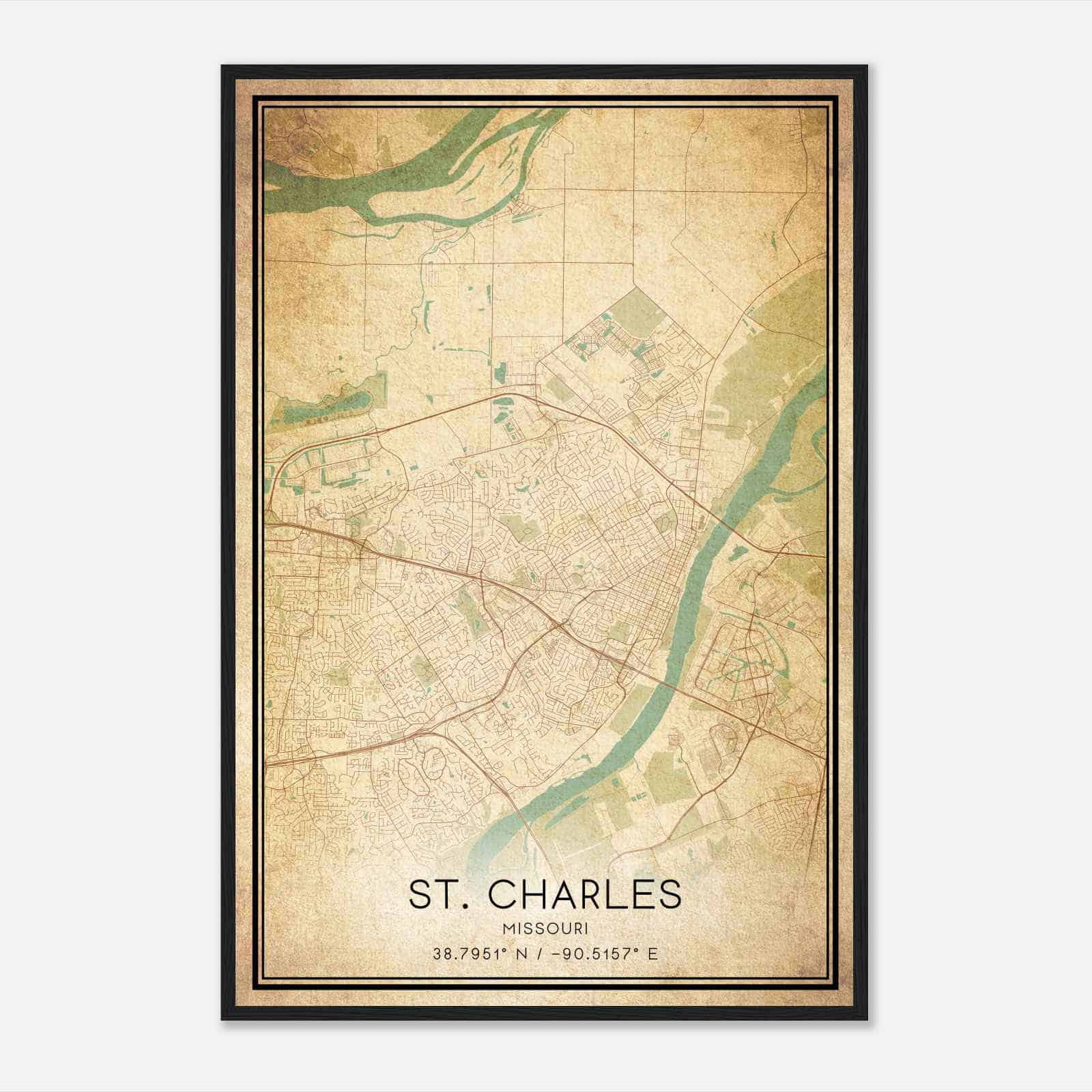 Vintage St. Charles Missouri Map Poster, Modern Home Decor Wall Art Print