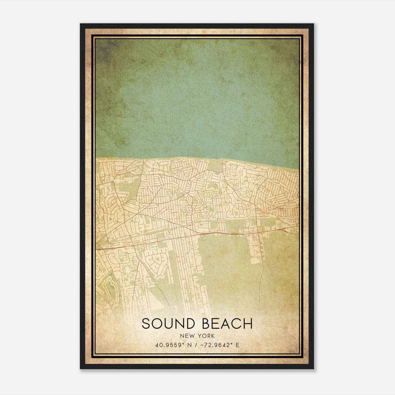 Vintage Sound Beach New York Map Poster, Modern Home Decor Wall Art Print
