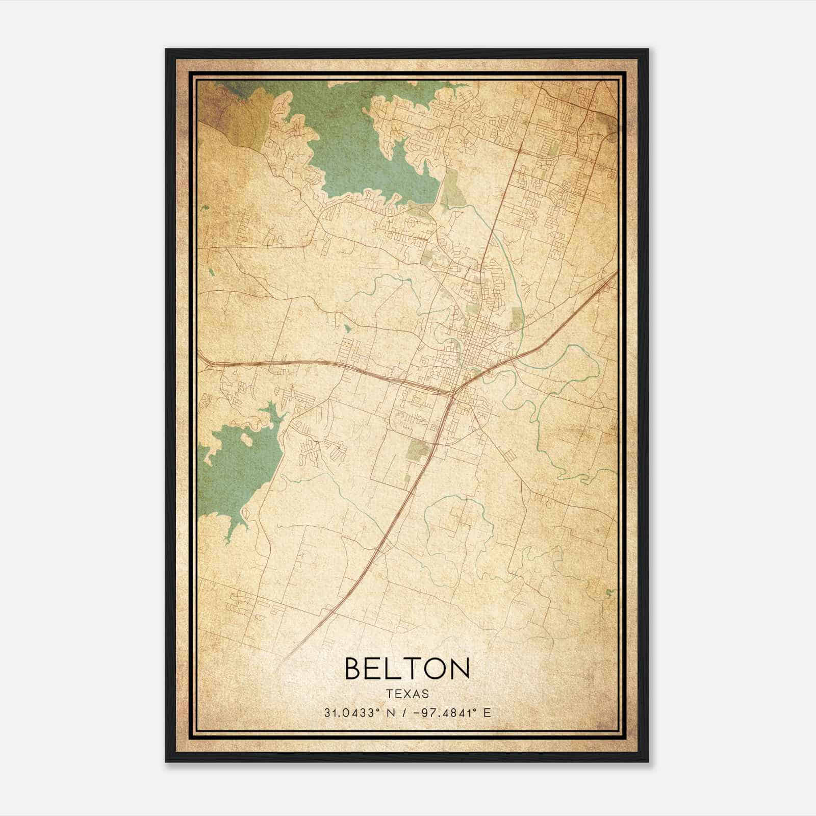 Vintage Belton Texas Map Poster, Modern Home Decor Wall Art Print Vintage Belton Texas Map Poster, Modern Home Decor Wall Art Print