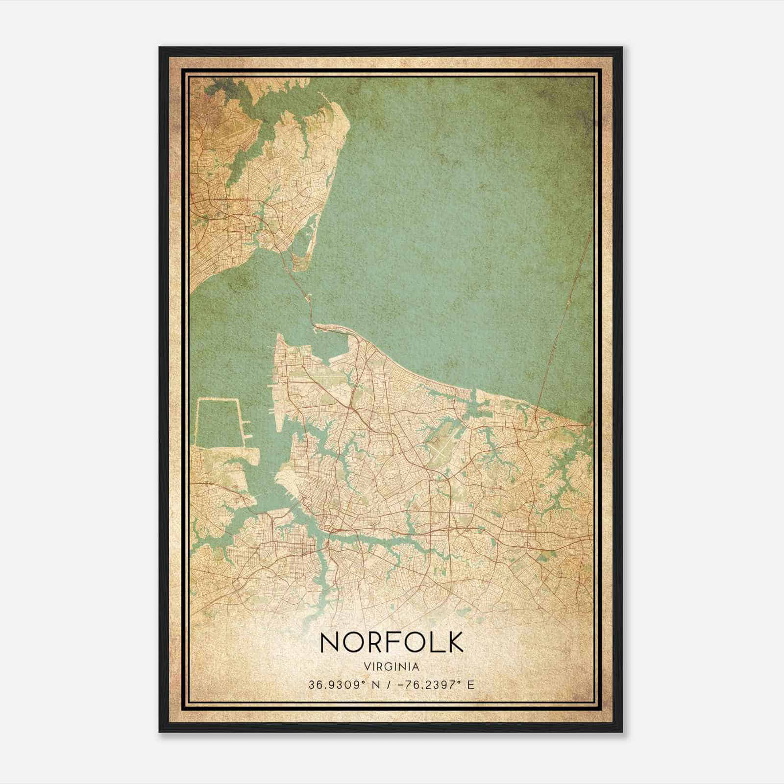Vintage Norfolk Virginia Map Poster, Modern Home Decor Wall Art Print