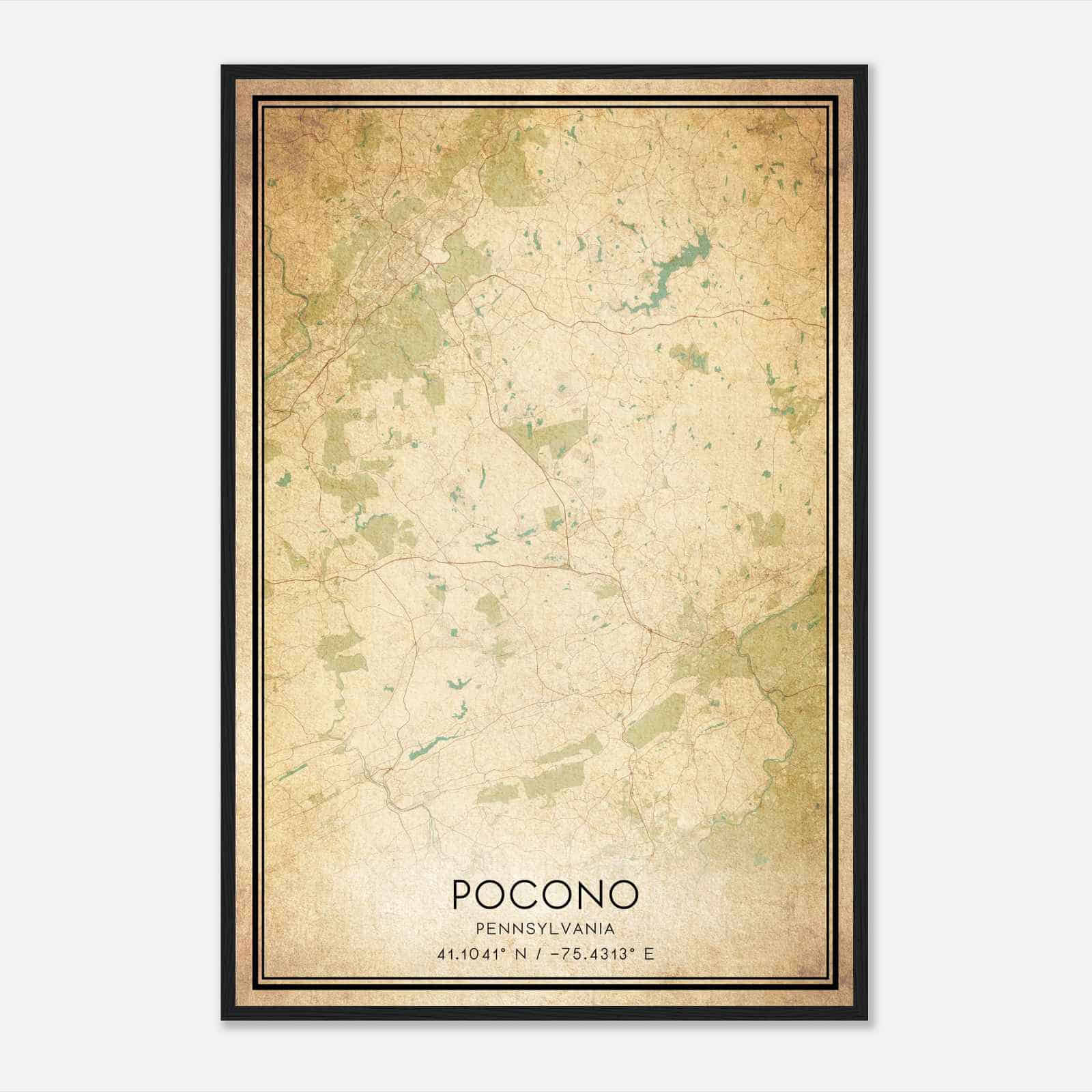 Vintage Pocono Pennsylvania Map Poster, Modern Home Decor Wall Art Print