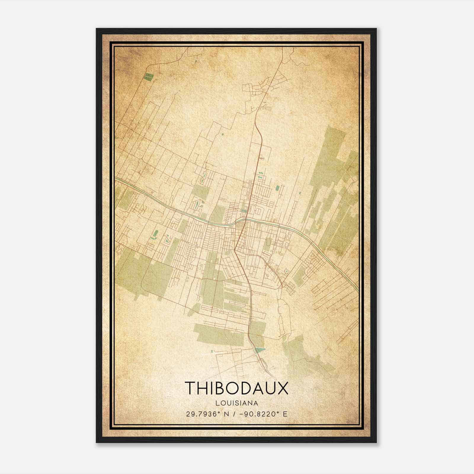 Vintage Thibodaux Louisiana Map Poster, Modern Home Decor Wall Art Print