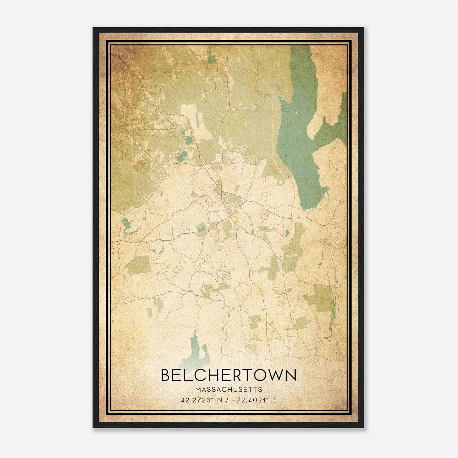 Vintage Belchertown Massachusetts Map Poster, Modern Home Decor Wall Art Print